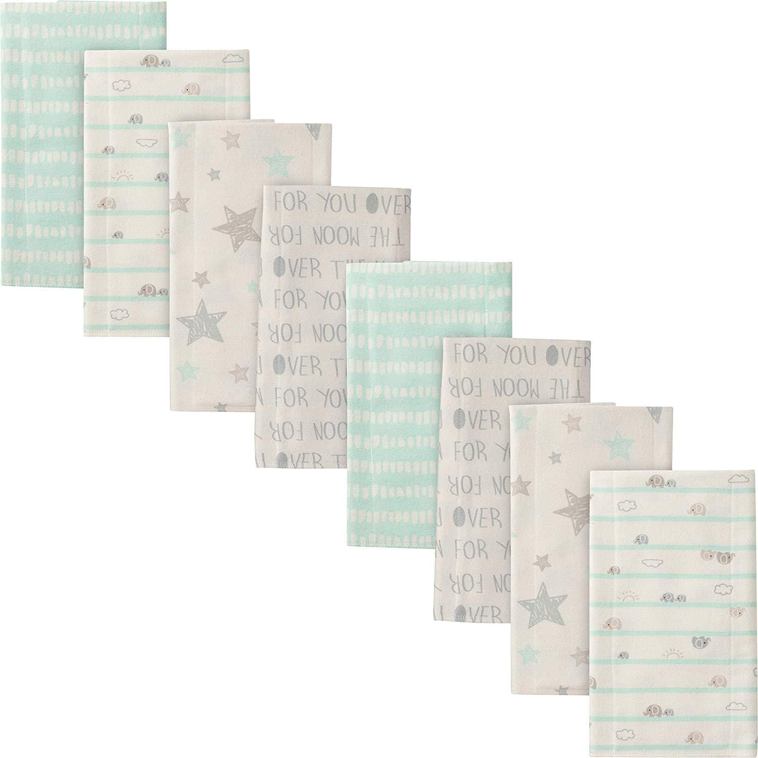 8-Pack Neutral Elephants Flannel Burp Cloths
