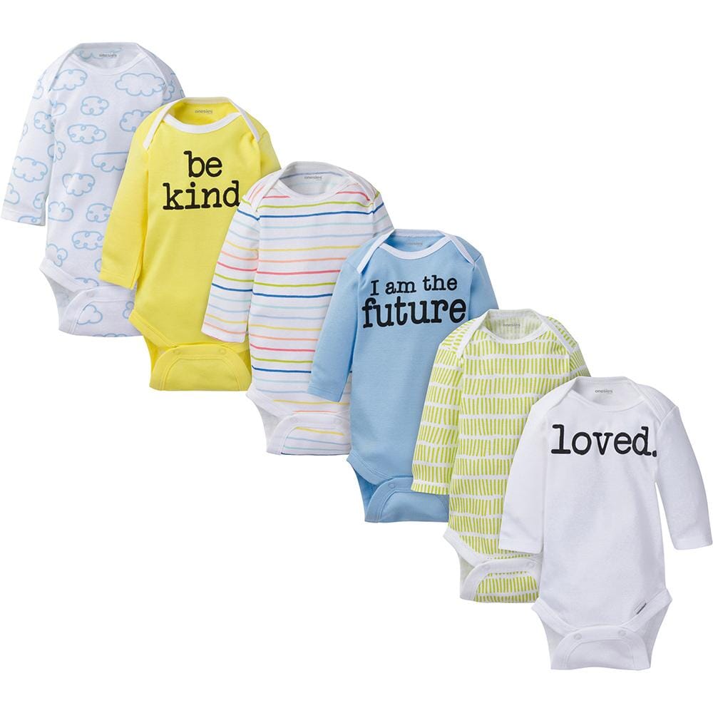 6-Pack Baby Neutral Long Sleeve Onesies® Brand Bodysuits, Newborn