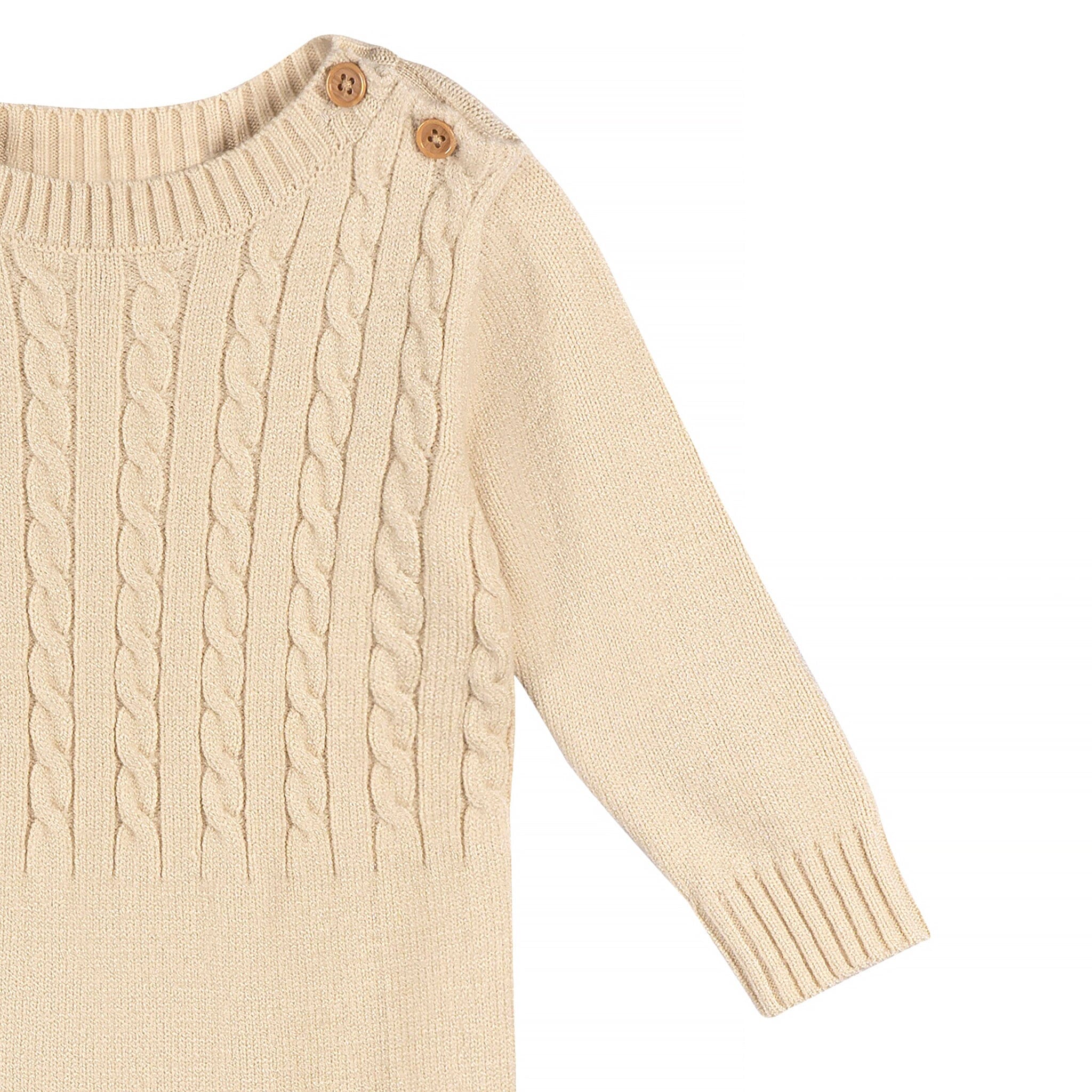 Baby Neutral Tan Sweater Knit Romper - Image 3