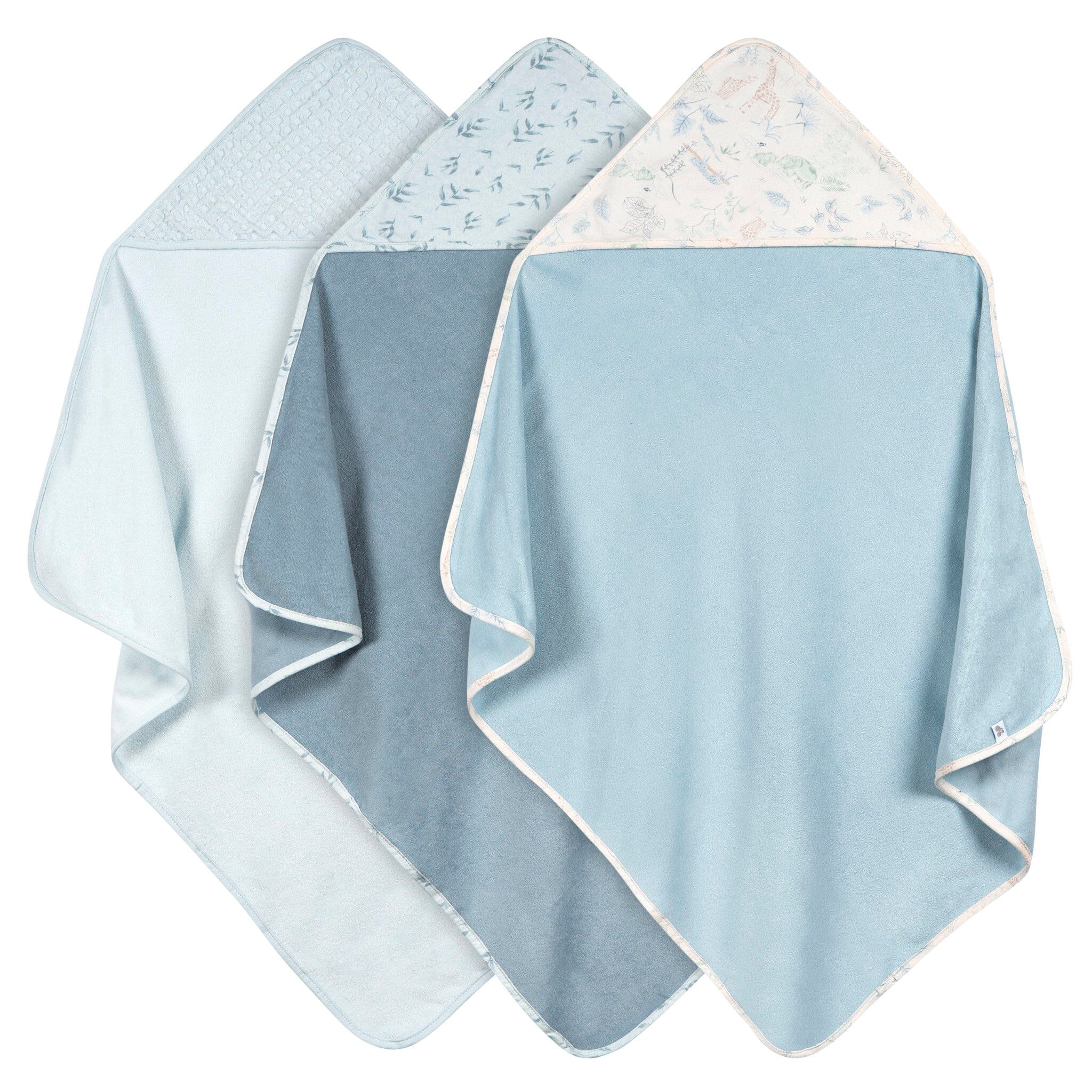3-Pack Baby Boys Blue Hooded Towels
