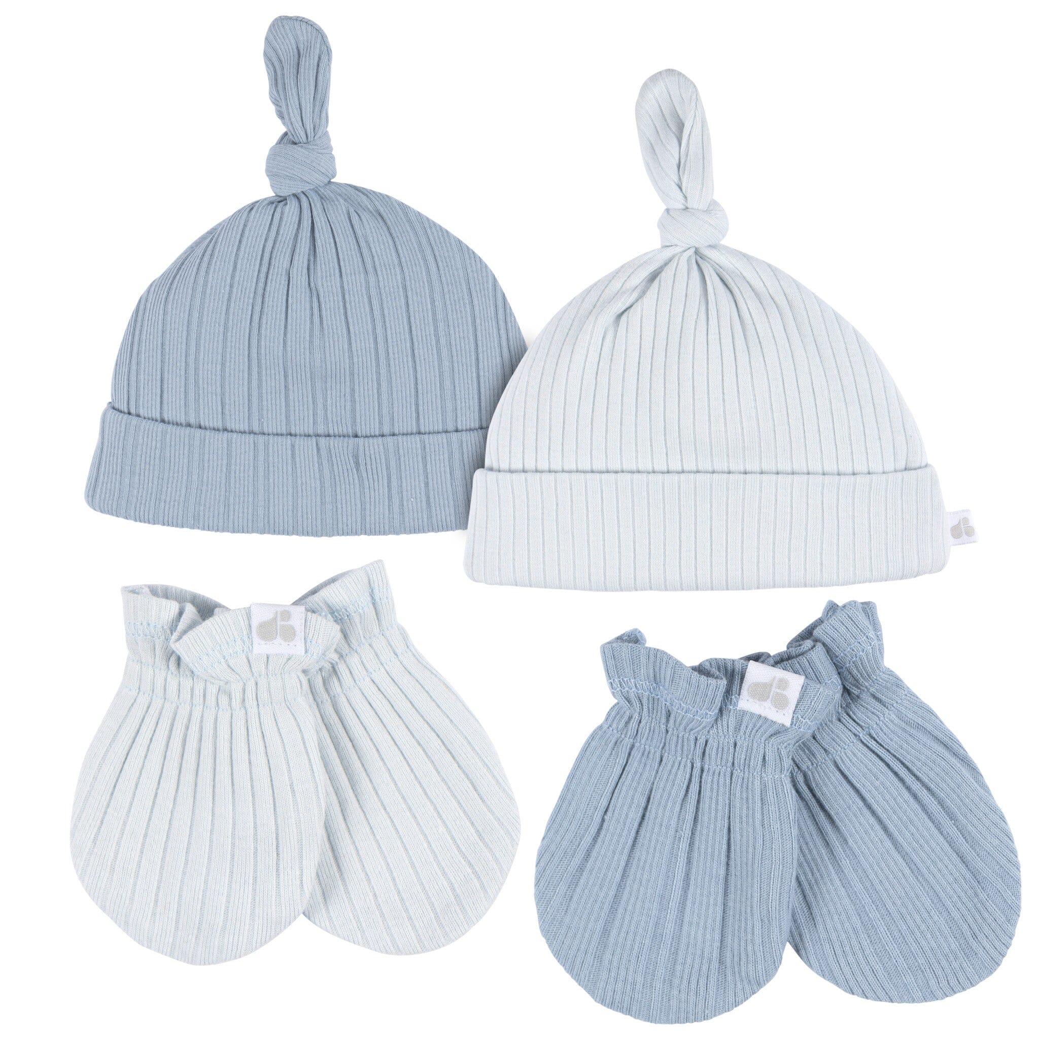 4-Piece Baby Boys Blue Hat and Mitten Set