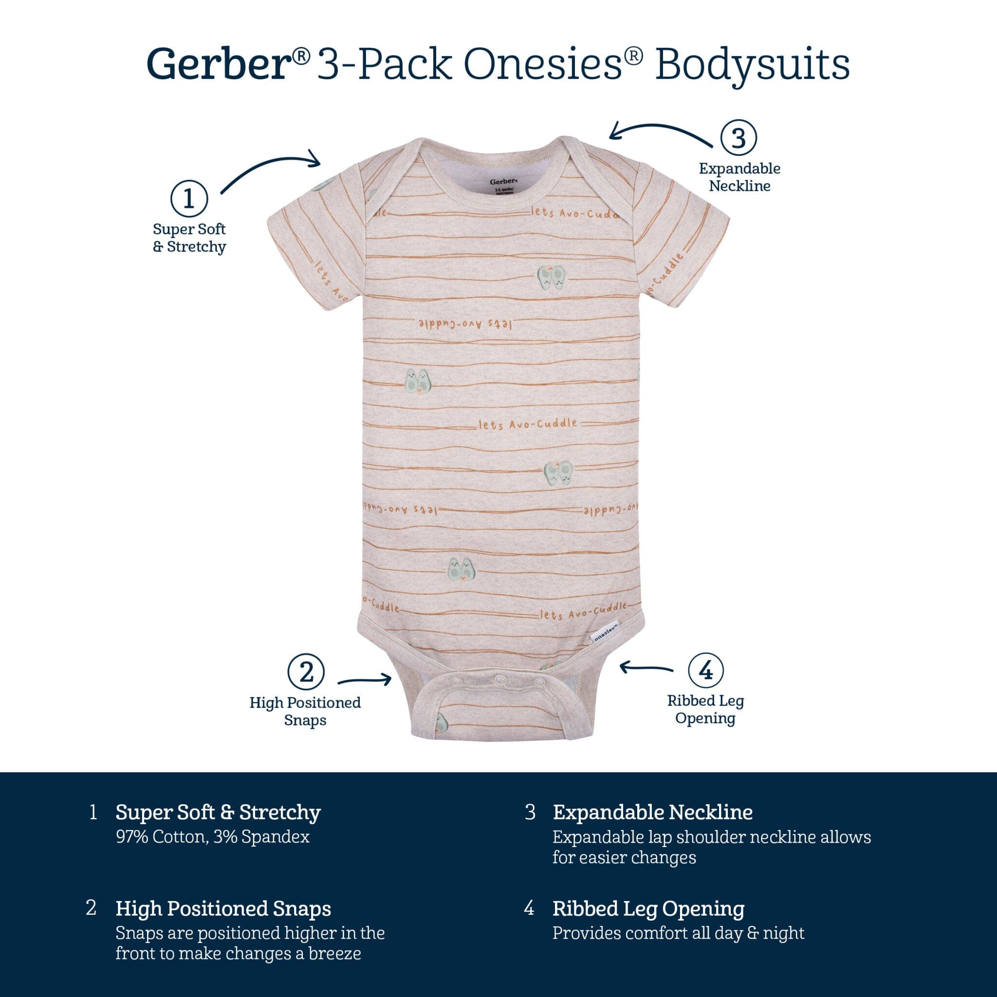 3-Pack Baby Neutral Avo-Cuddle Short Sleeve Onesies® Bodysuits - Image 5
