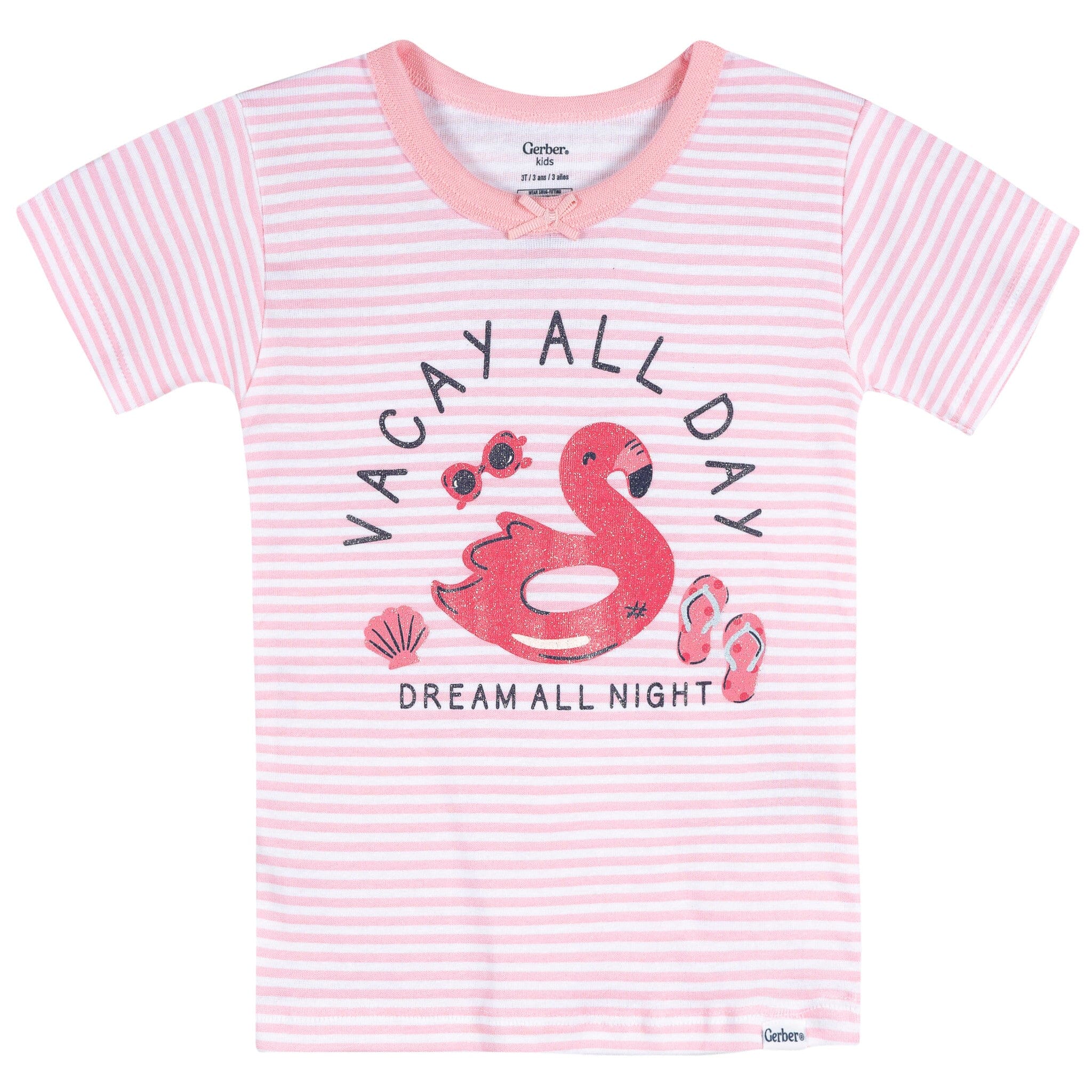 4-Piece Infant & Toddler Girls Flamingo Floatie Cotton Pajama Short Set - Image 2