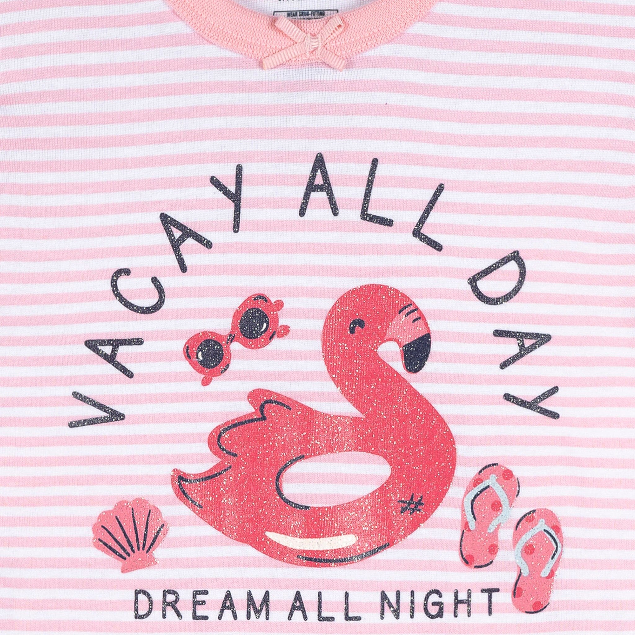 4-Piece Infant & Toddler Girls Flamingo Floatie Cotton Pajama Short Set - Image 3
