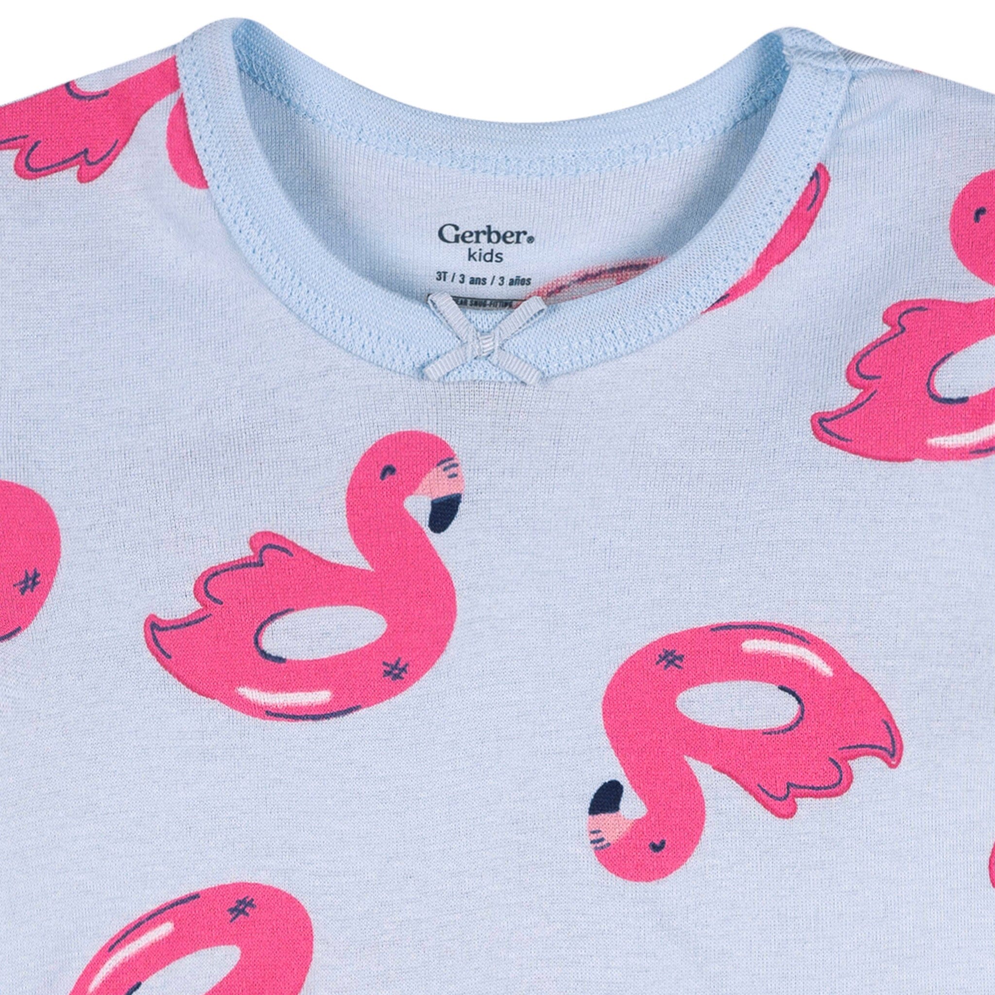4-Piece Infant & Toddler Girls Flamingo Floatie Cotton Pajama Short Set - Image 6
