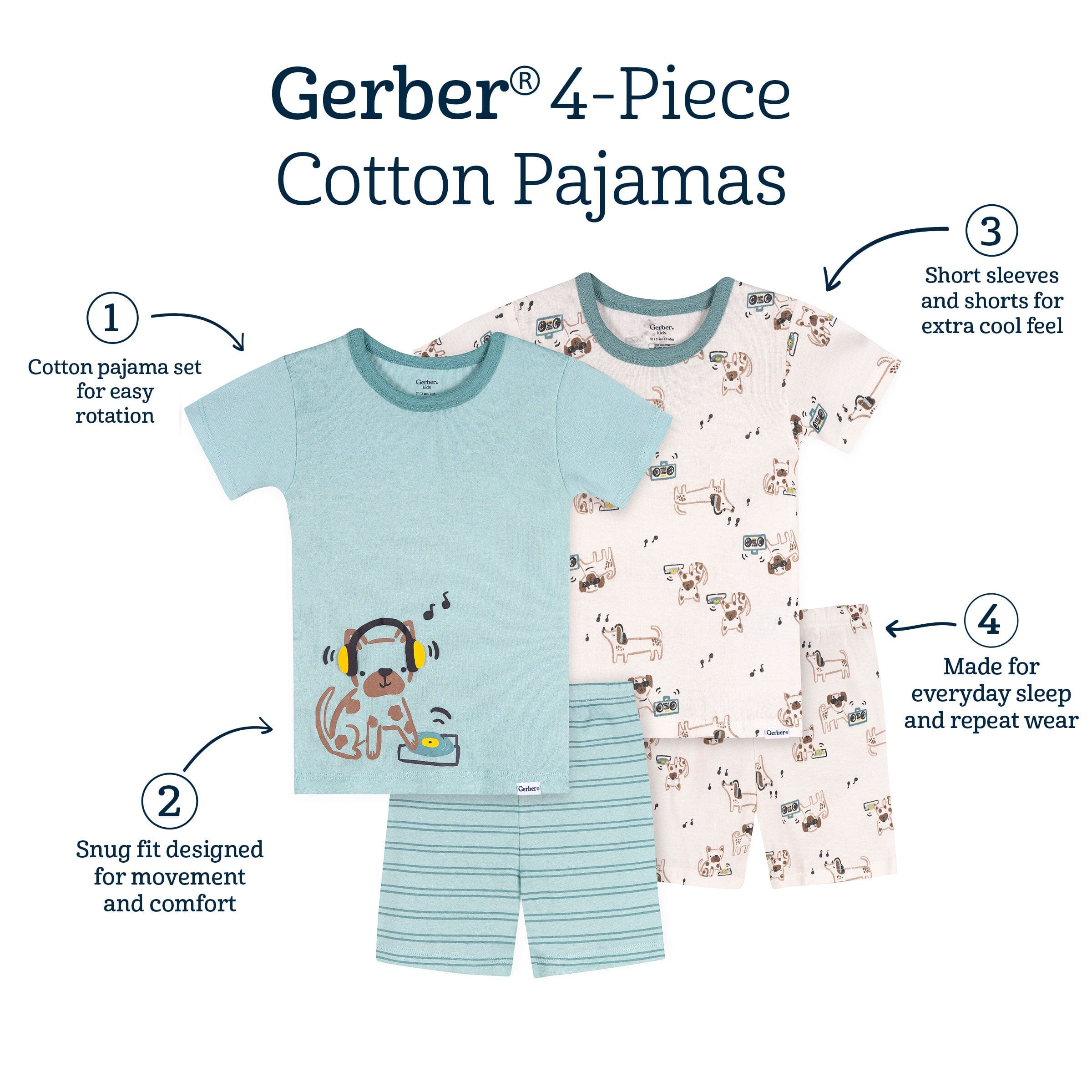 4-Piece Infant & Toddler Boys Musical Dog Cotton Pajama Short Set - Image 7