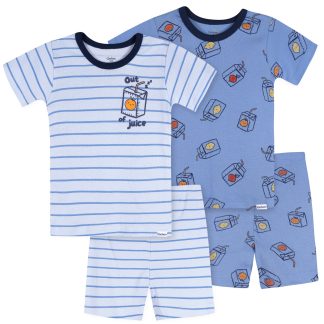 4-Piece Infant & Toddler Boys Blue Juice Box Cotton Pajama Short Set