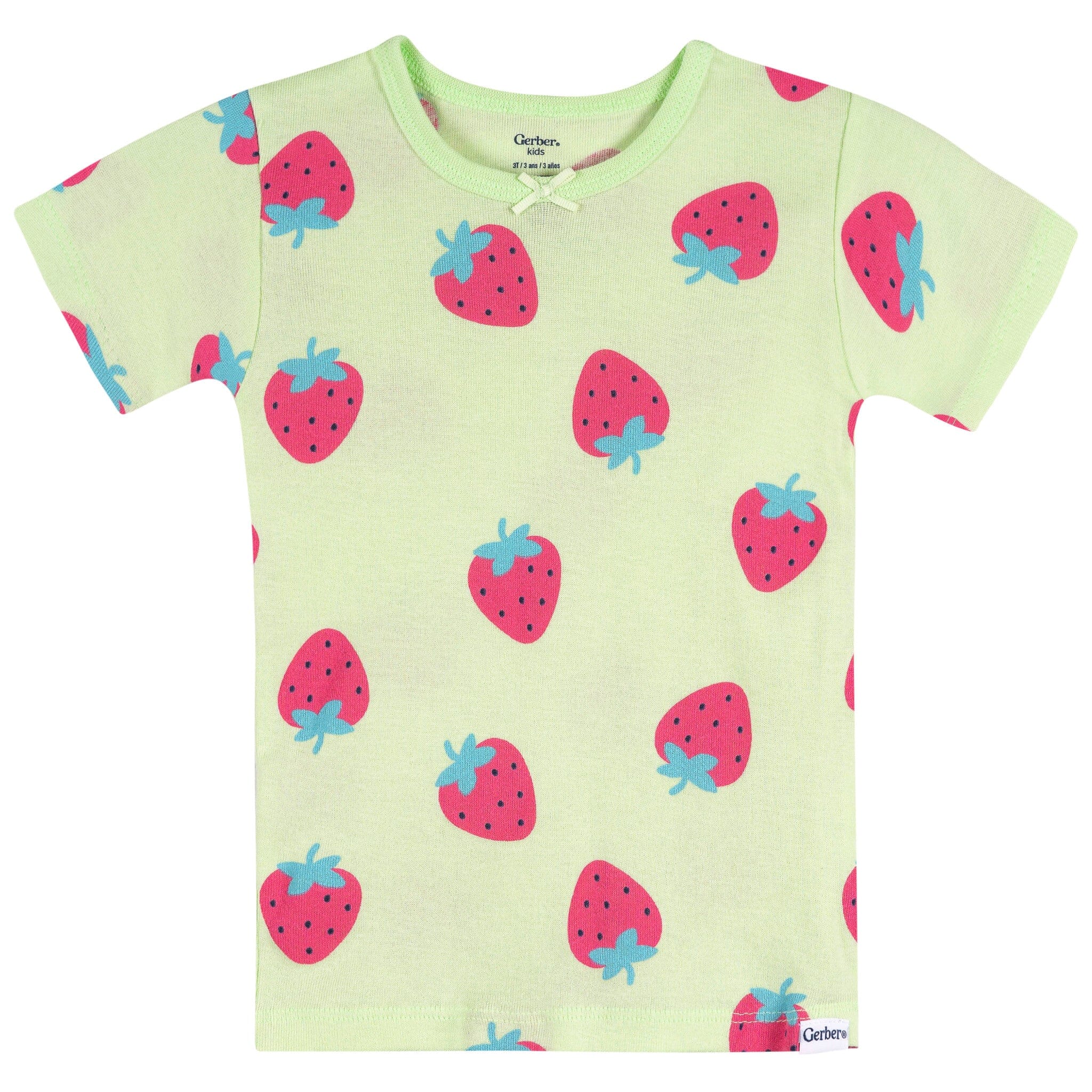 4-Piece Infant & Toddler Girls Pink and Green Strawberries Cotton Pajama Short Set - Image 5