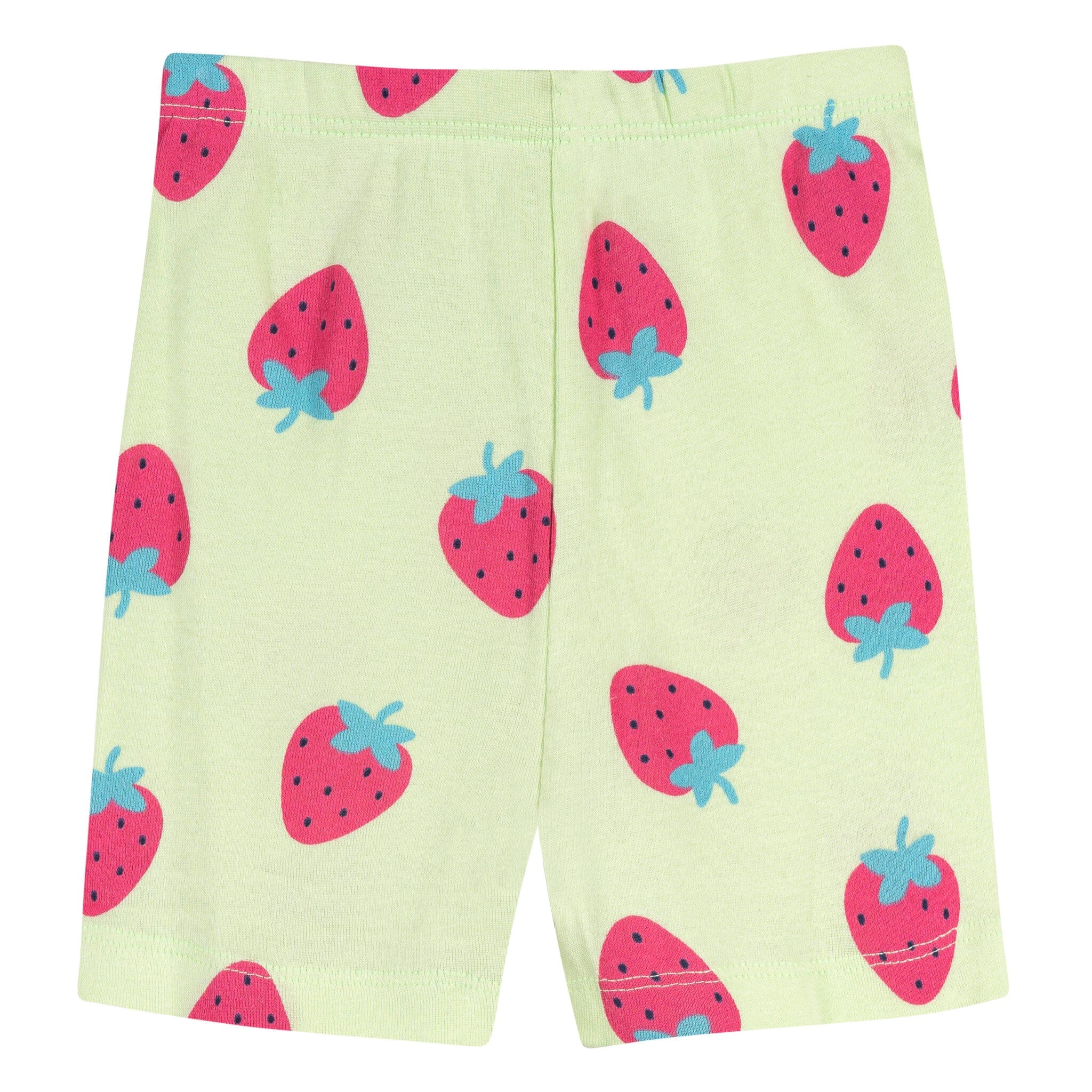 4-Piece Infant & Toddler Girls Pink and Green Strawberries Cotton Pajama Short Set - Image 7