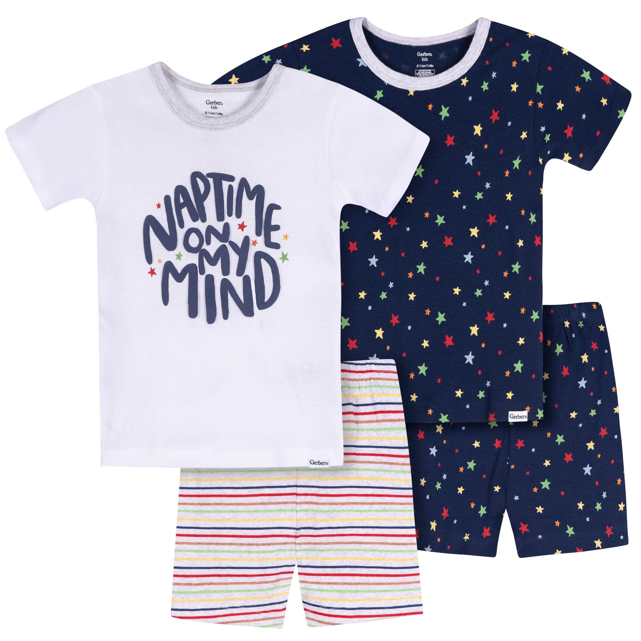 4-Piece Infant & Toddler Neutral Blue Naptime Cotton Pajama Short Set