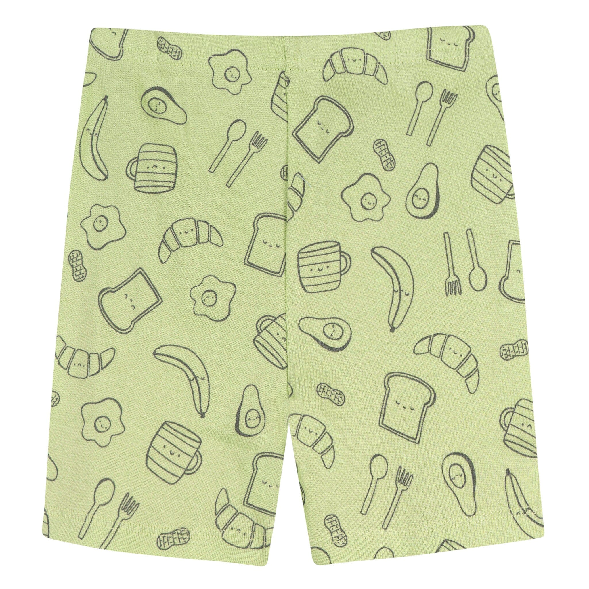 4-Piece Infant & Toddler Neutral Green Breakfast Cotton Pajama Short Set - Image 4