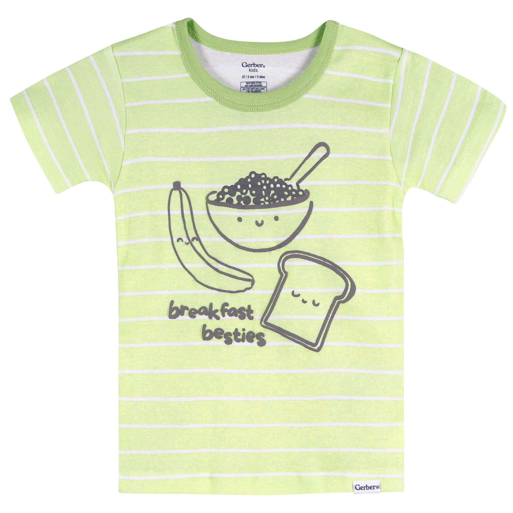 4-Piece Infant & Toddler Neutral Green Breakfast Cotton Pajama Short Set - Image 5