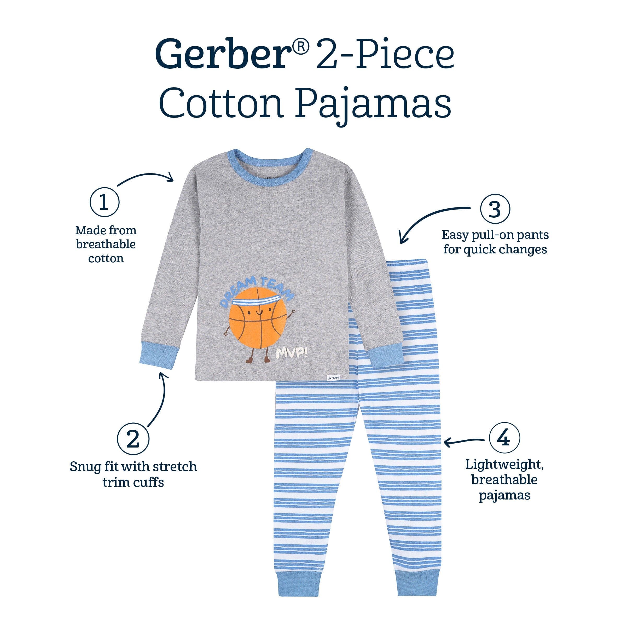 2-Piece Infant & Toddler Boys Gray MVP Cotton Pajama Set - Image 7