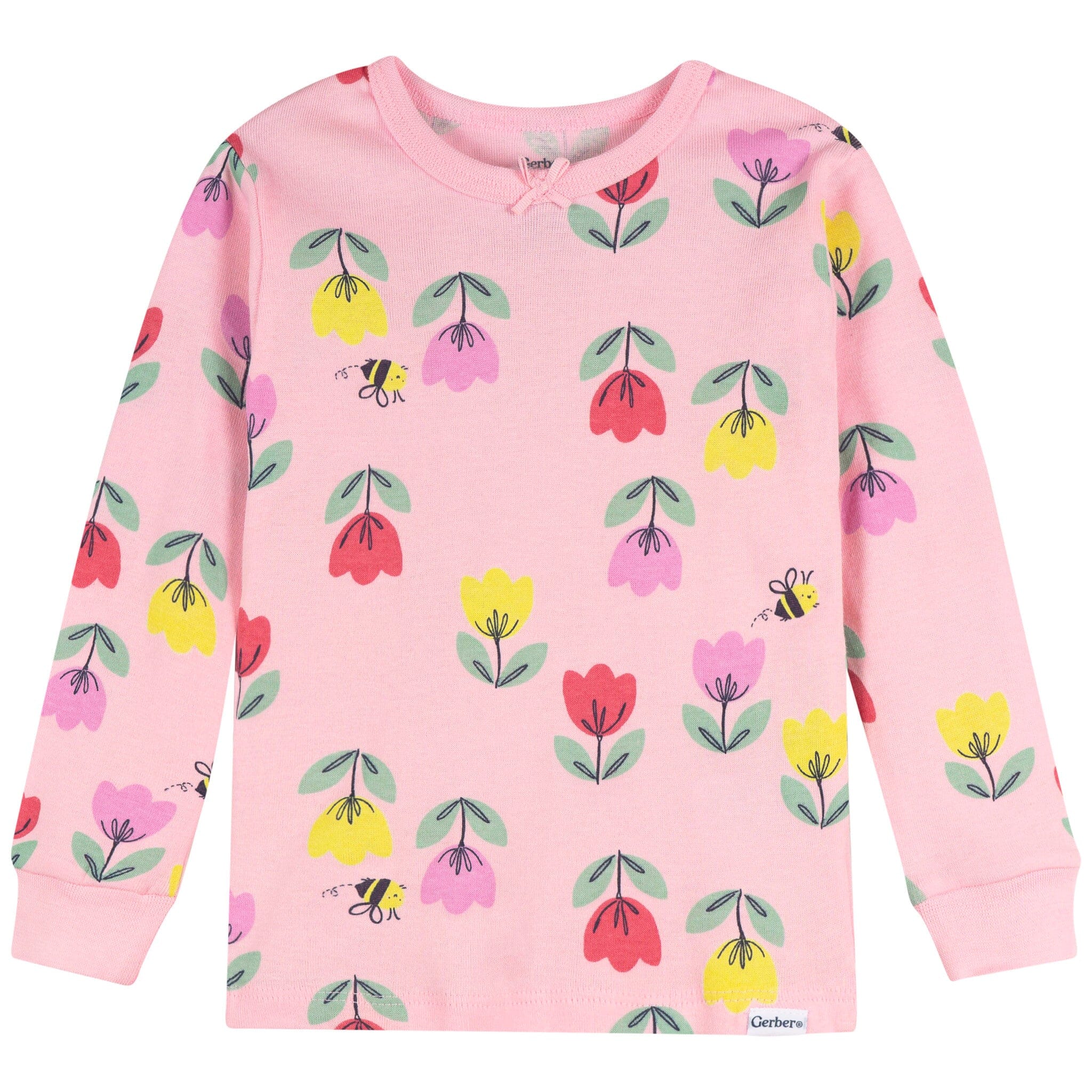 2-Piece Infant & Toddler Girls Pink Tulips Cotton Pajama Set - Image 2