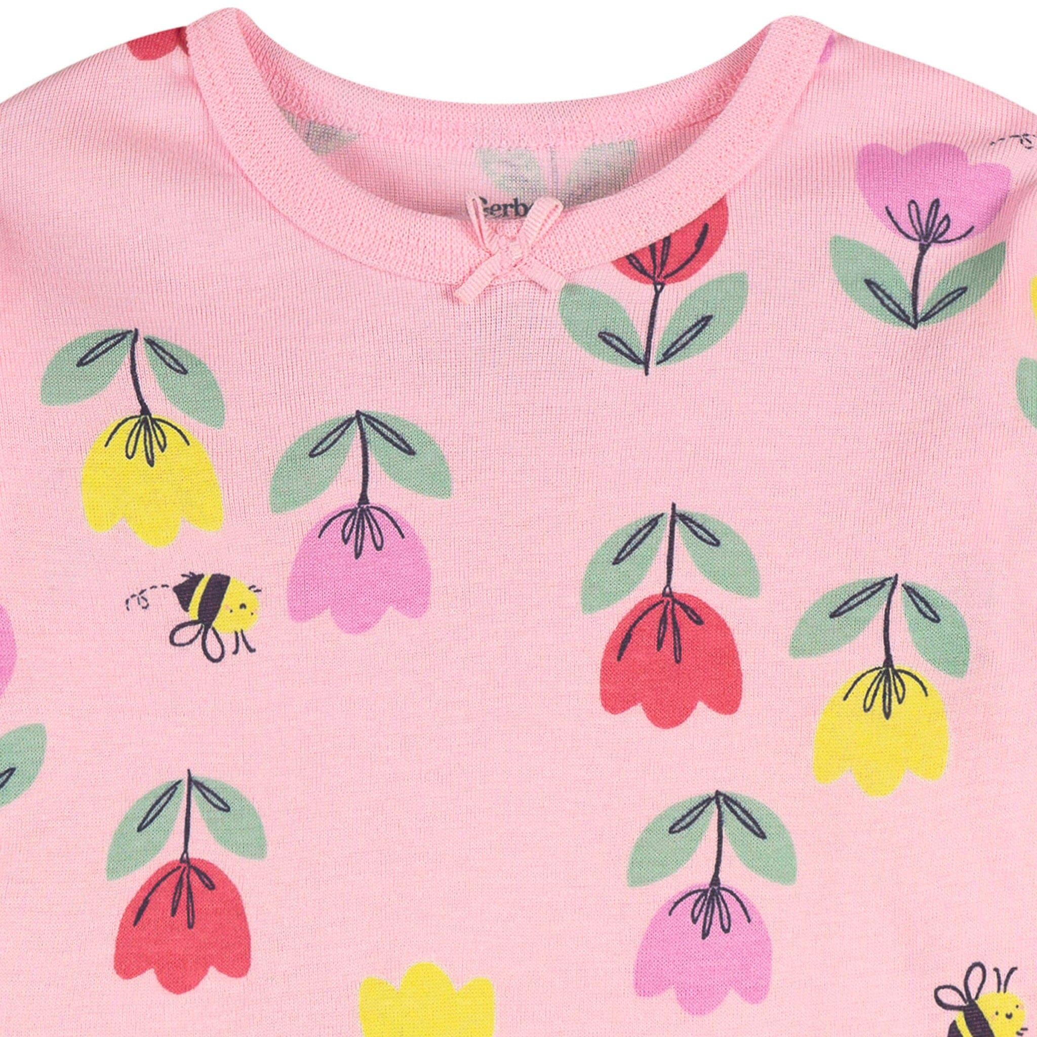 2-Piece Infant & Toddler Girls Pink Tulips Cotton Pajama Set - Image 3