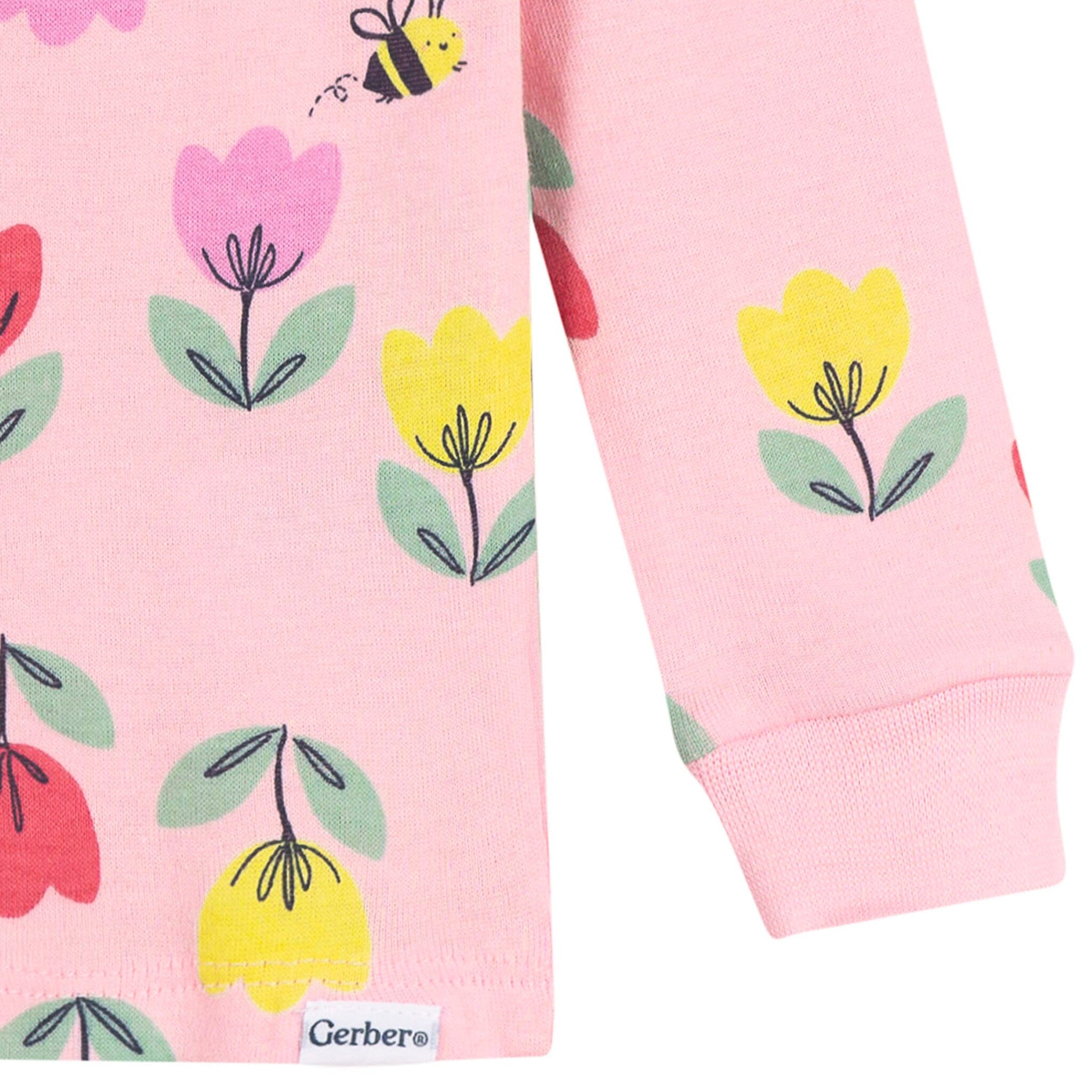 2-Piece Infant & Toddler Girls Pink Tulips Cotton Pajama Set - Image 4