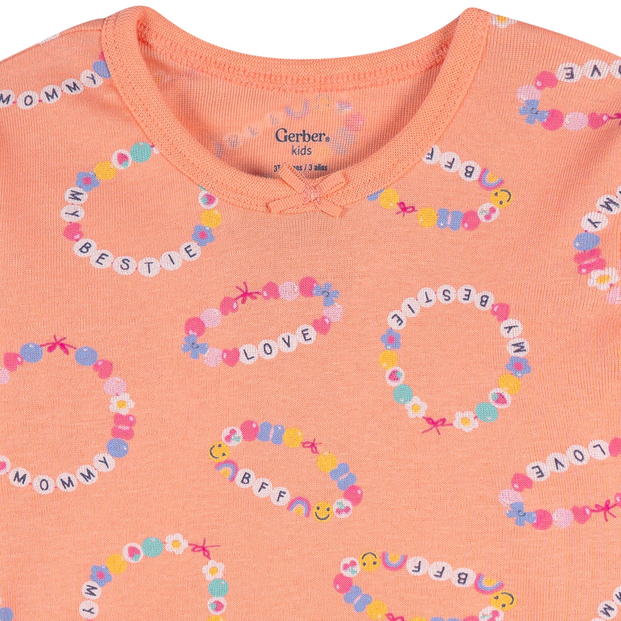 2-Piece Infant & Toddler Girls Peach Bracelets Cotton Pajama Set - Image 3
