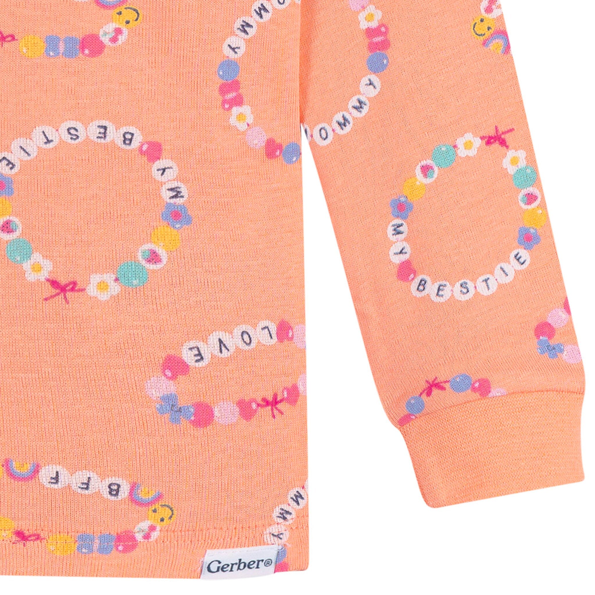2-Piece Infant & Toddler Girls Peach Bracelets Cotton Pajama Set - Image 4