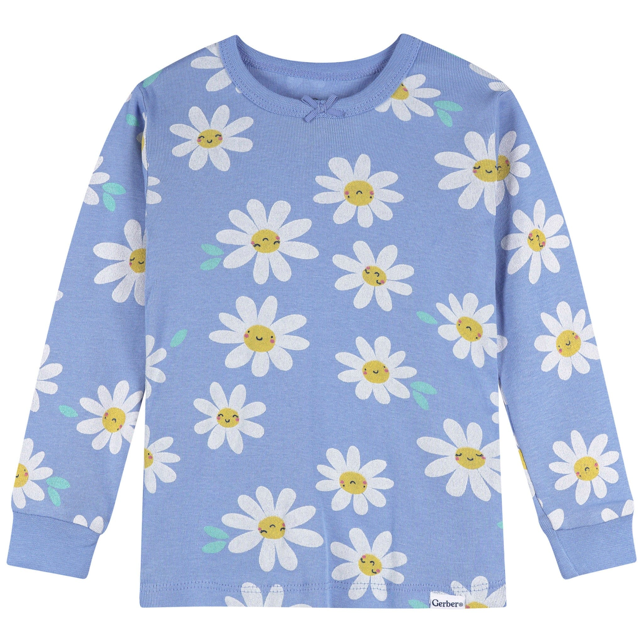 2-Piece Infant & Toddler Girls Blue Daisies Cotton Pajama Set - Image 2