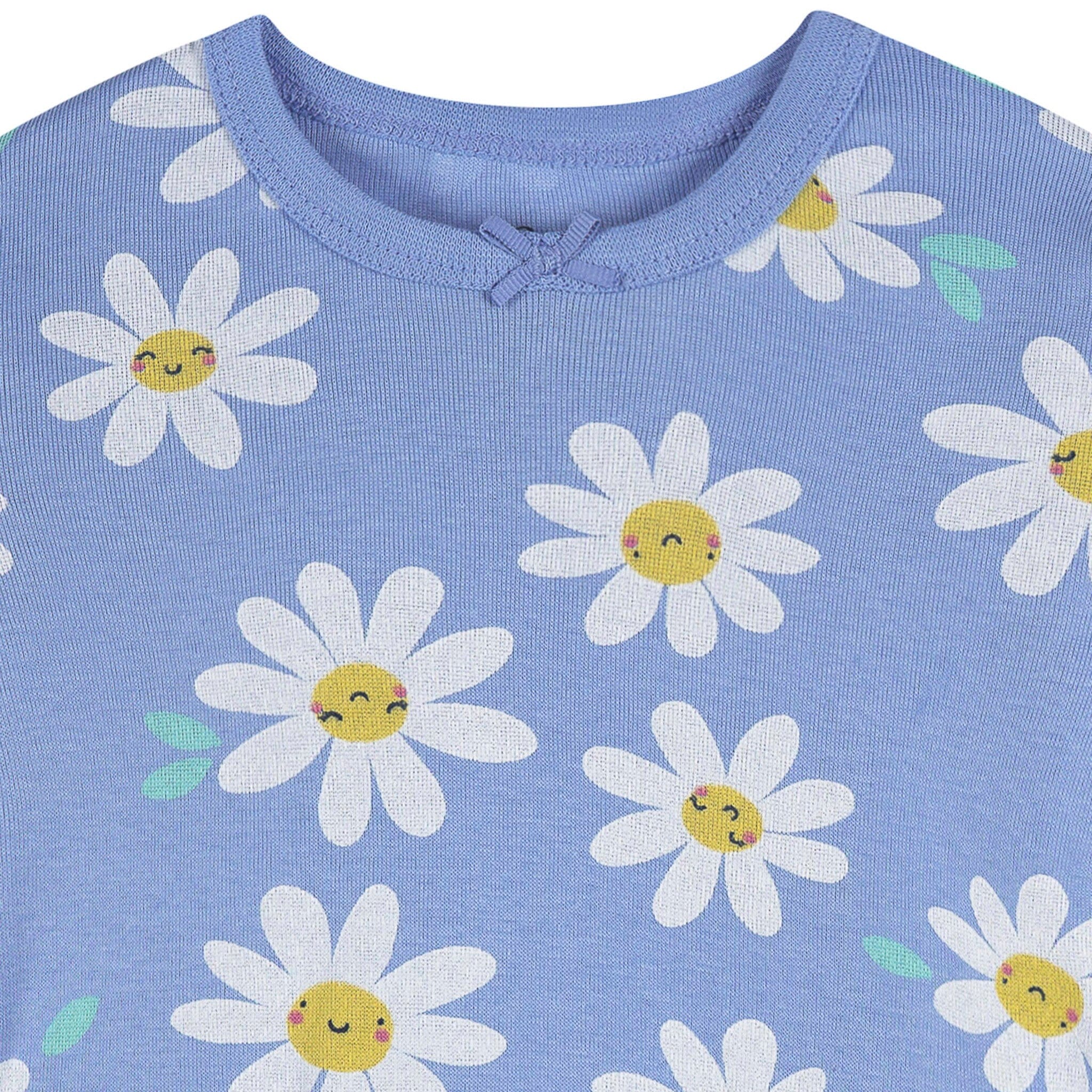 2-Piece Infant & Toddler Girls Blue Daisies Cotton Pajama Set - Image 3