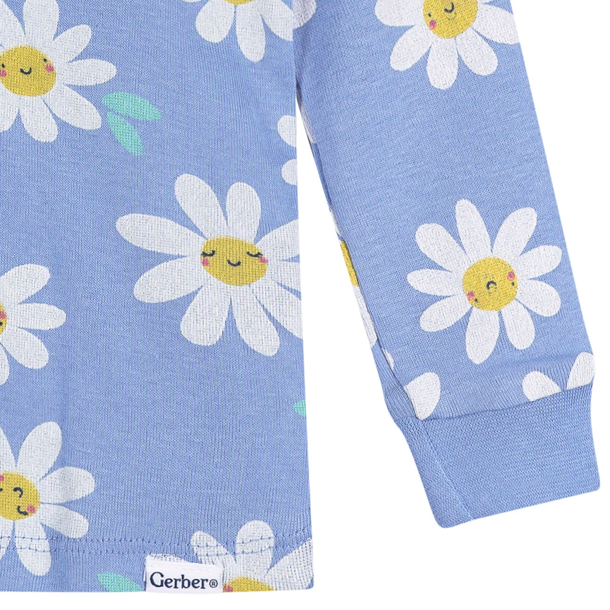 2-Piece Infant & Toddler Girls Blue Daisies Cotton Pajama Set - Image 4