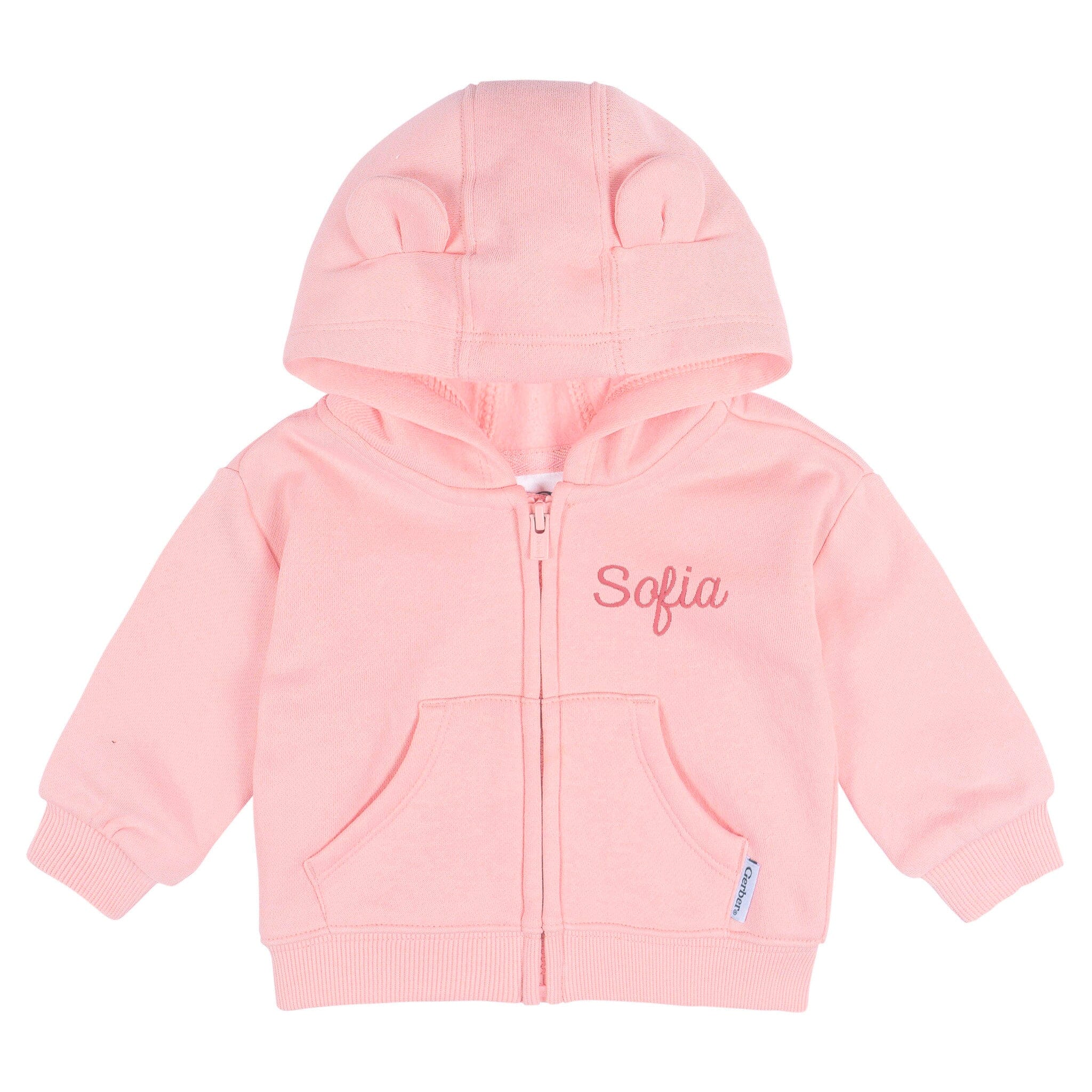 Embroidered Baby Neutral Pink Zip Front Sweatshirt