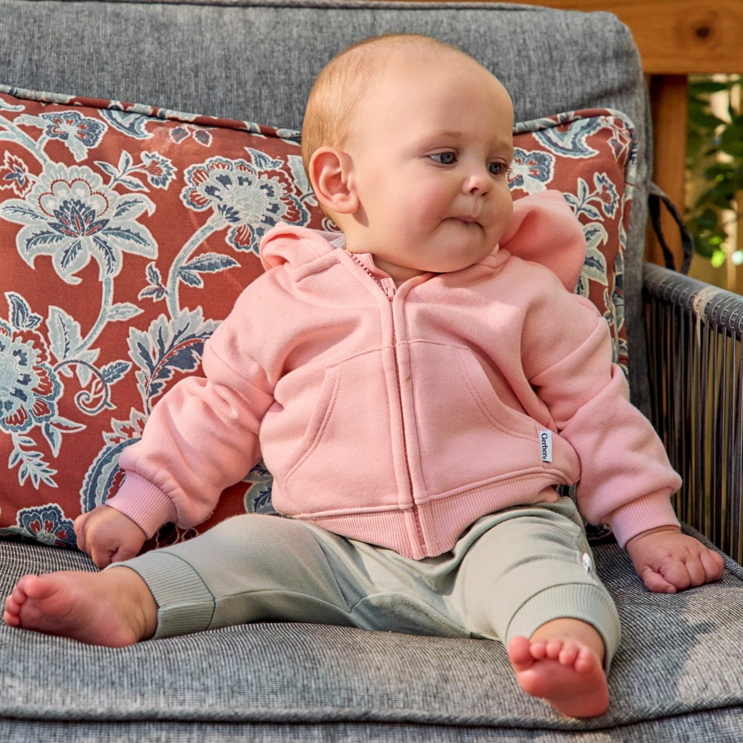 Embroidered Baby Neutral Pink Zip Front Sweatshirt - Image 2
