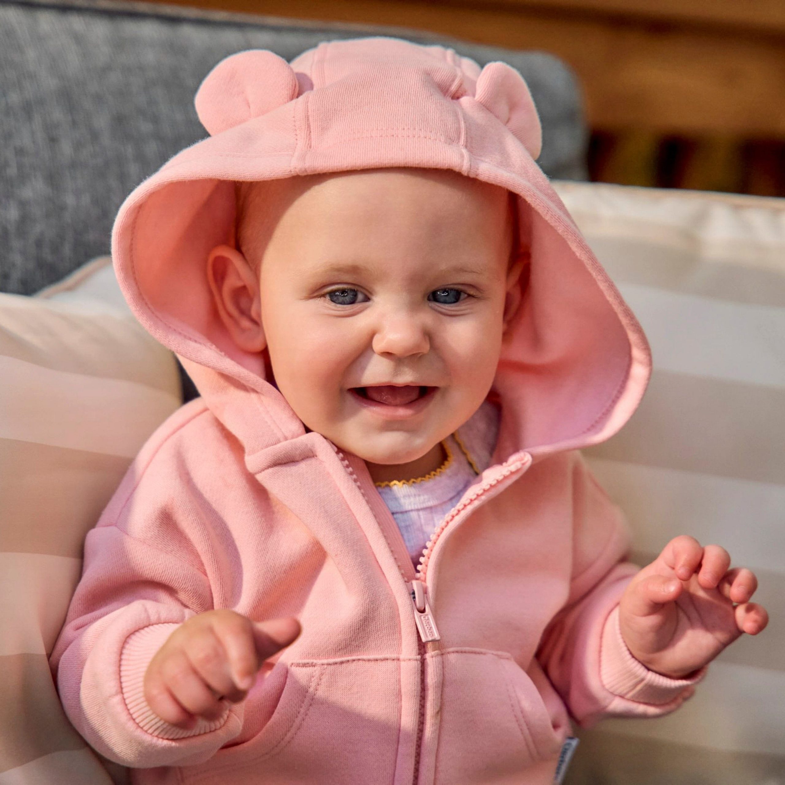 Embroidered Baby Neutral Pink Zip Front Sweatshirt - Image 3