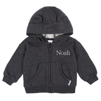 Embroidered Baby Neutral Charcoal Heather Zip Front Sweatshirt