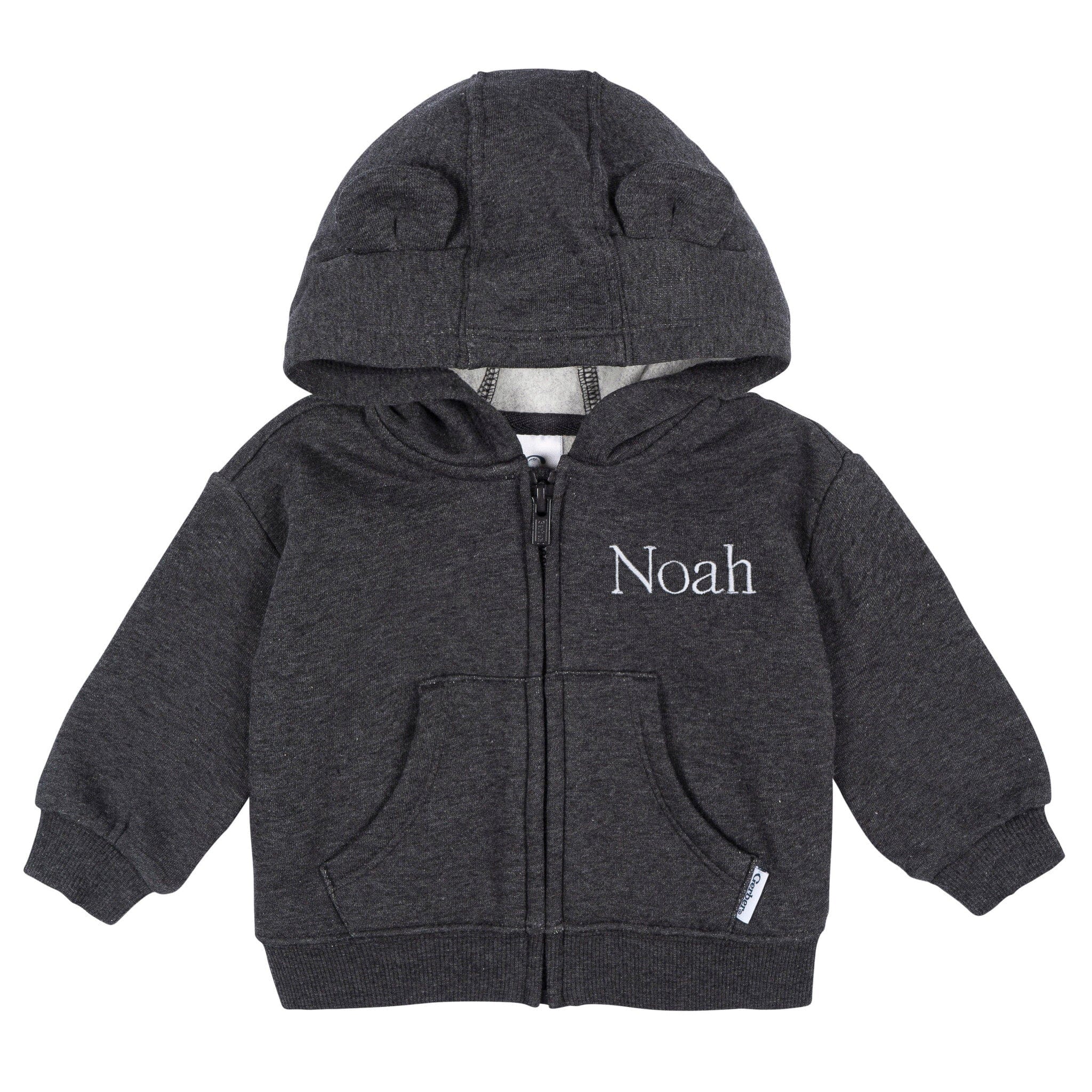 Embroidered Baby Neutral Charcoal Heather Zip Front Sweatshirt