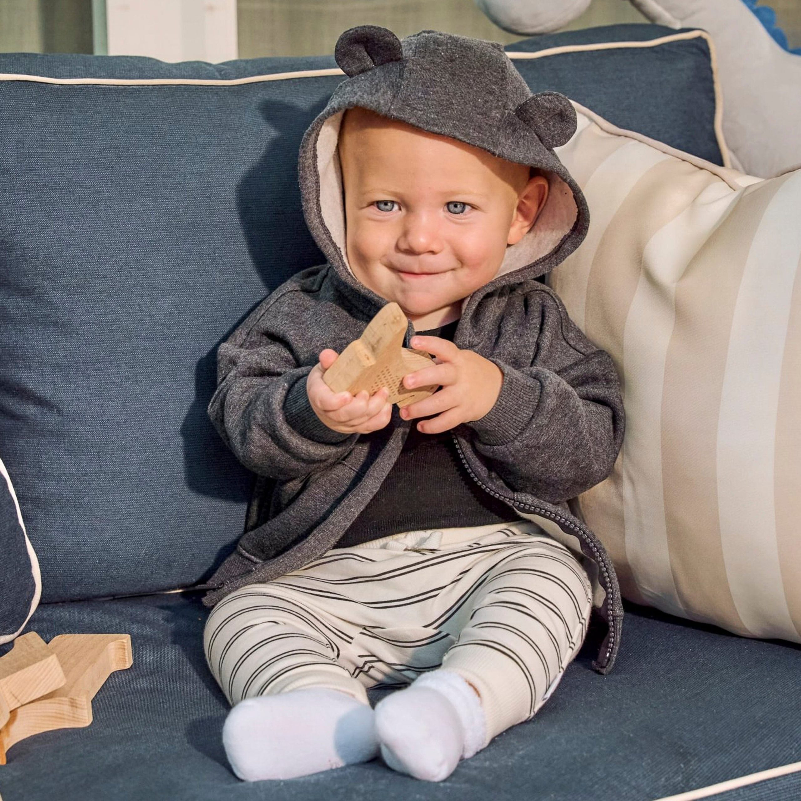 Embroidered Baby Neutral Charcoal Heather Zip Front Sweatshirt - Image 2