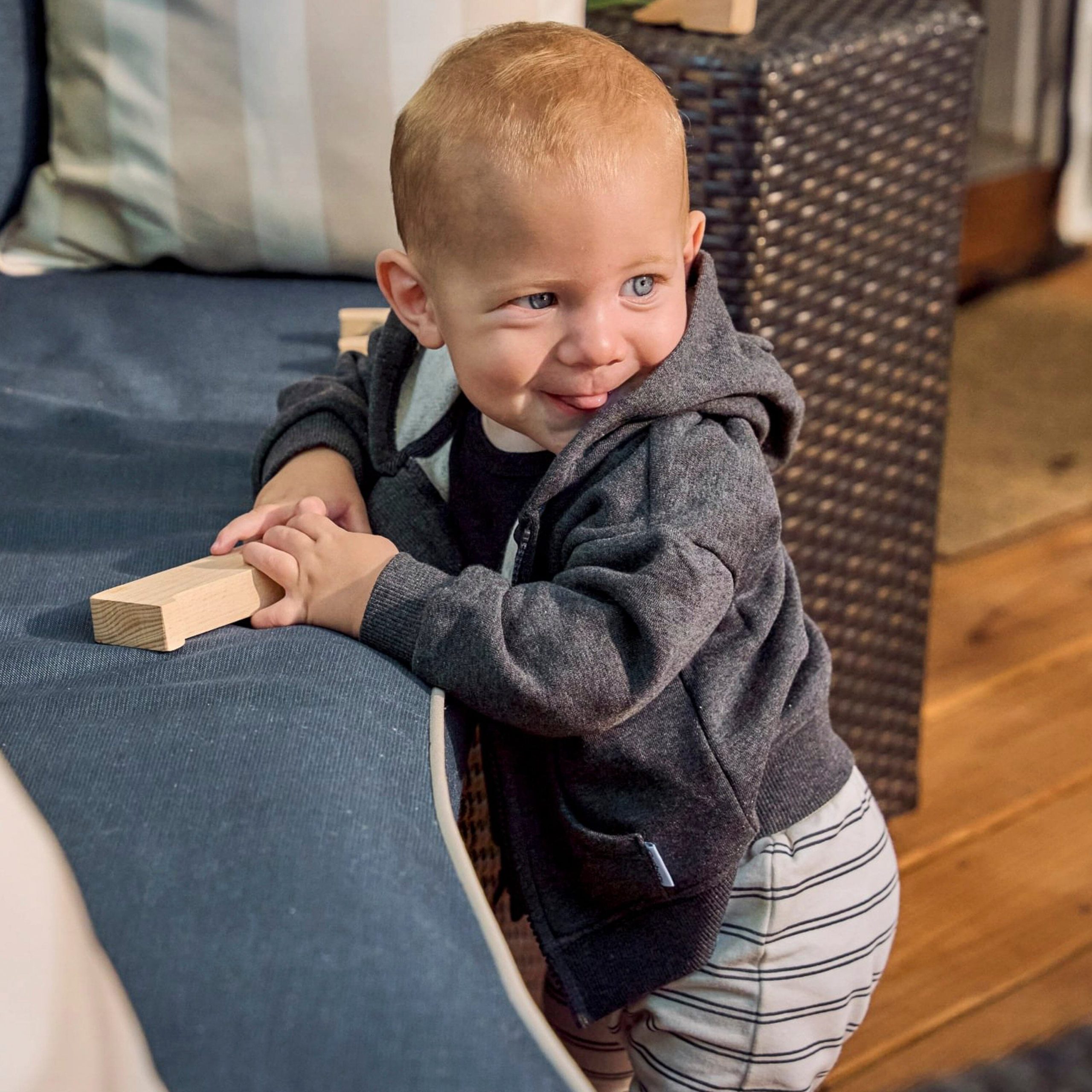 Embroidered Baby Neutral Charcoal Heather Zip Front Sweatshirt - Image 4