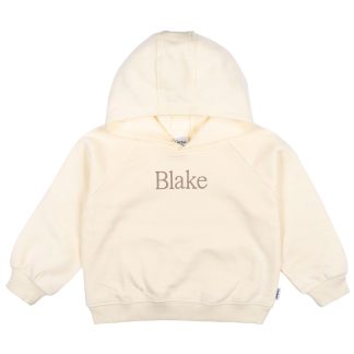 Embroidered Infant & Toddler Neutral Soft Beige Pullover Hooded Sweatshirt