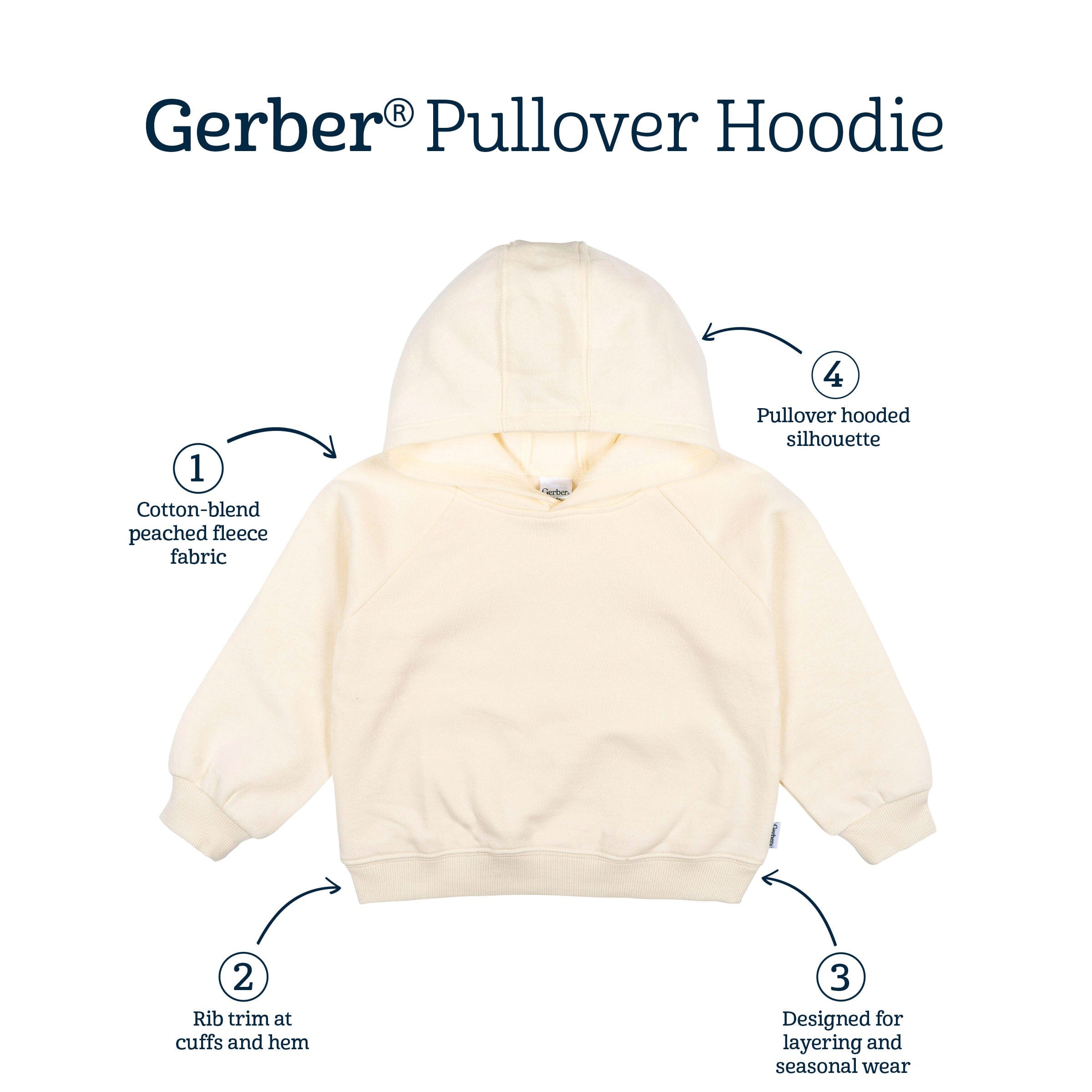 Embroidered Infant & Toddler Neutral Soft Beige Pullover Hooded Sweatshirt - Image 6