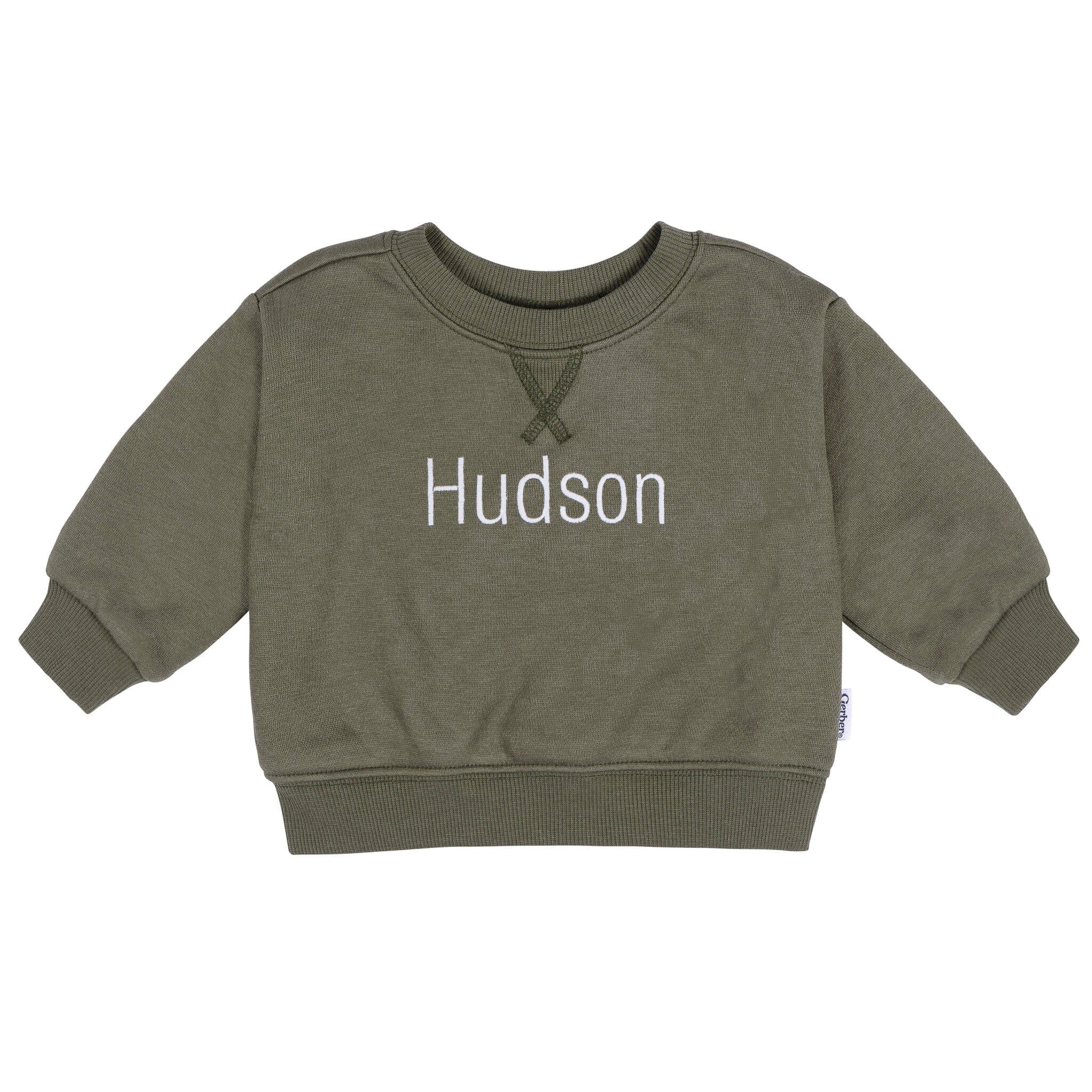 Embroidered Baby & Toddler Neutral Moss Green Crewneck Sweatshirt
