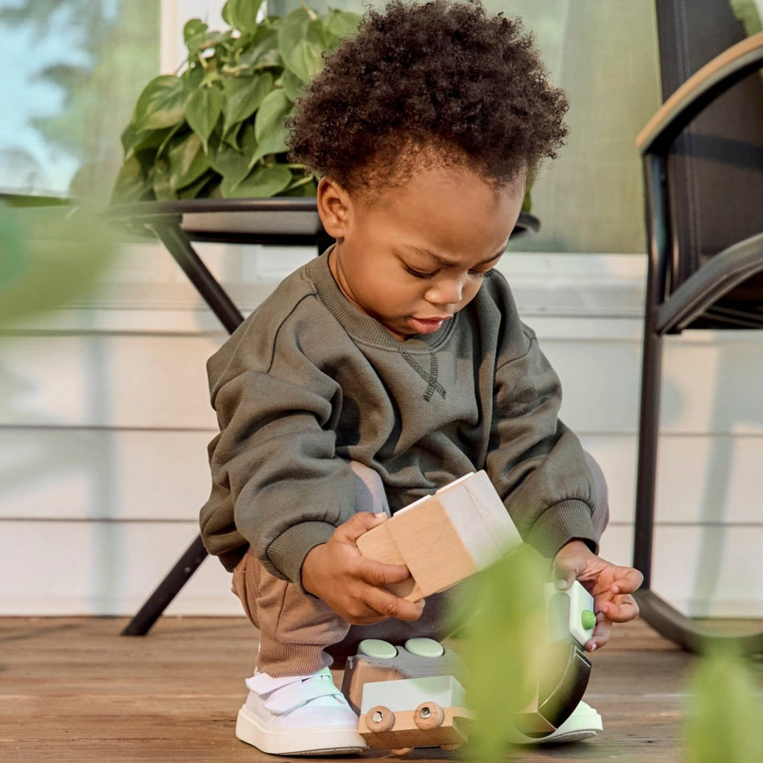 Embroidered Baby & Toddler Neutral Moss Green Crewneck Sweatshirt - Image 3