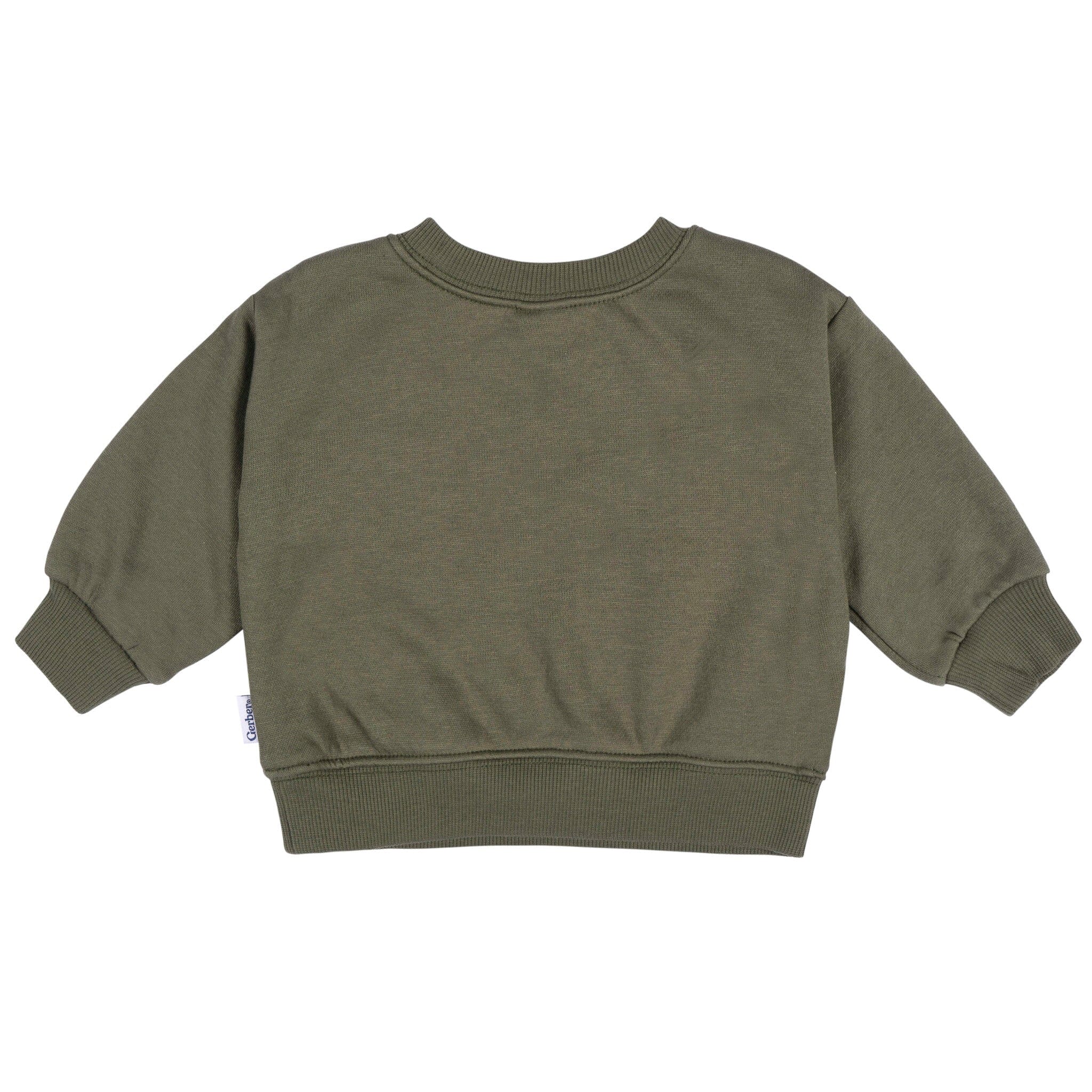 Embroidered Baby & Toddler Neutral Moss Green Crewneck Sweatshirt - Image 4