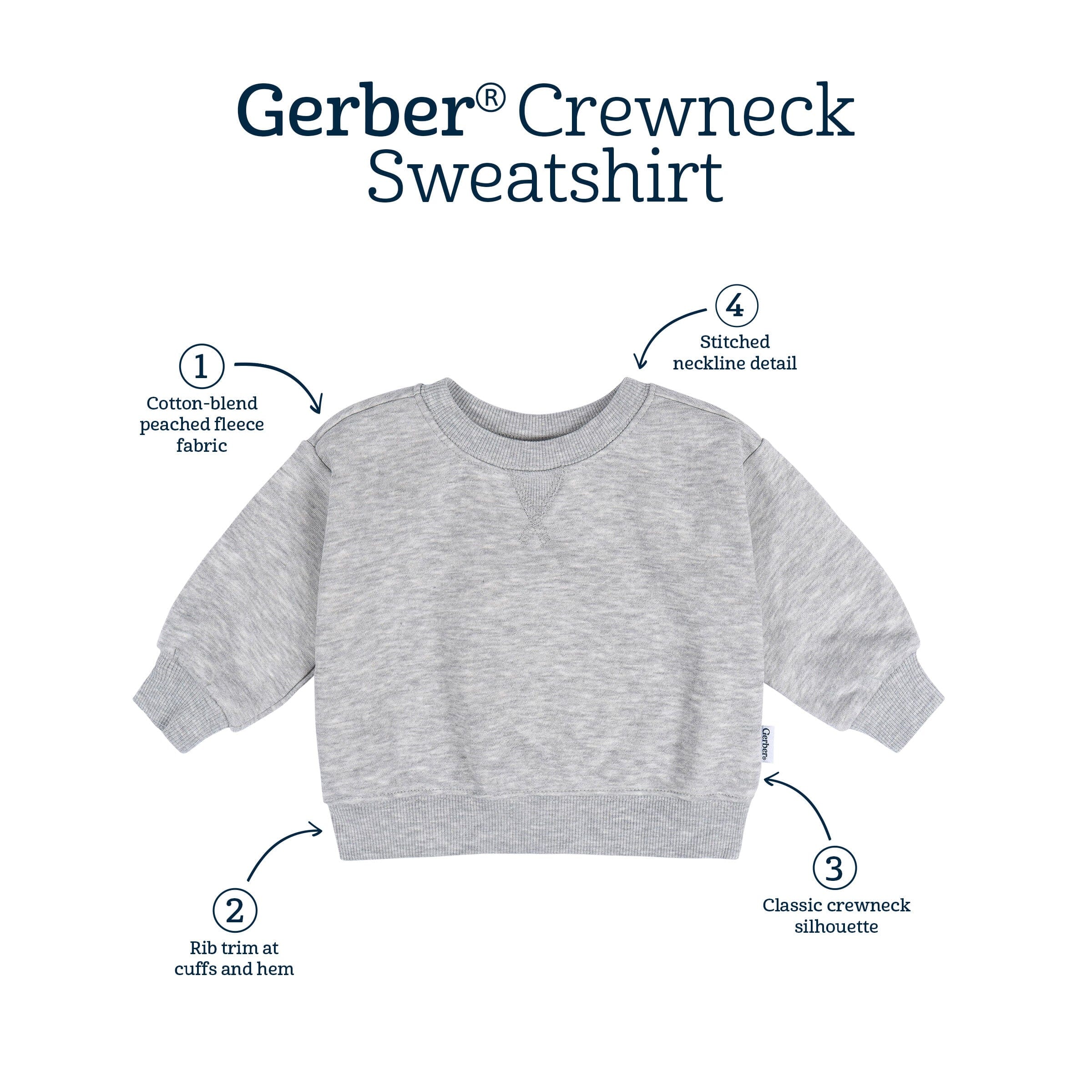 Embroidered Baby & Toddler Neutral Grey Heather Crewneck Sweatshirt - Image 6