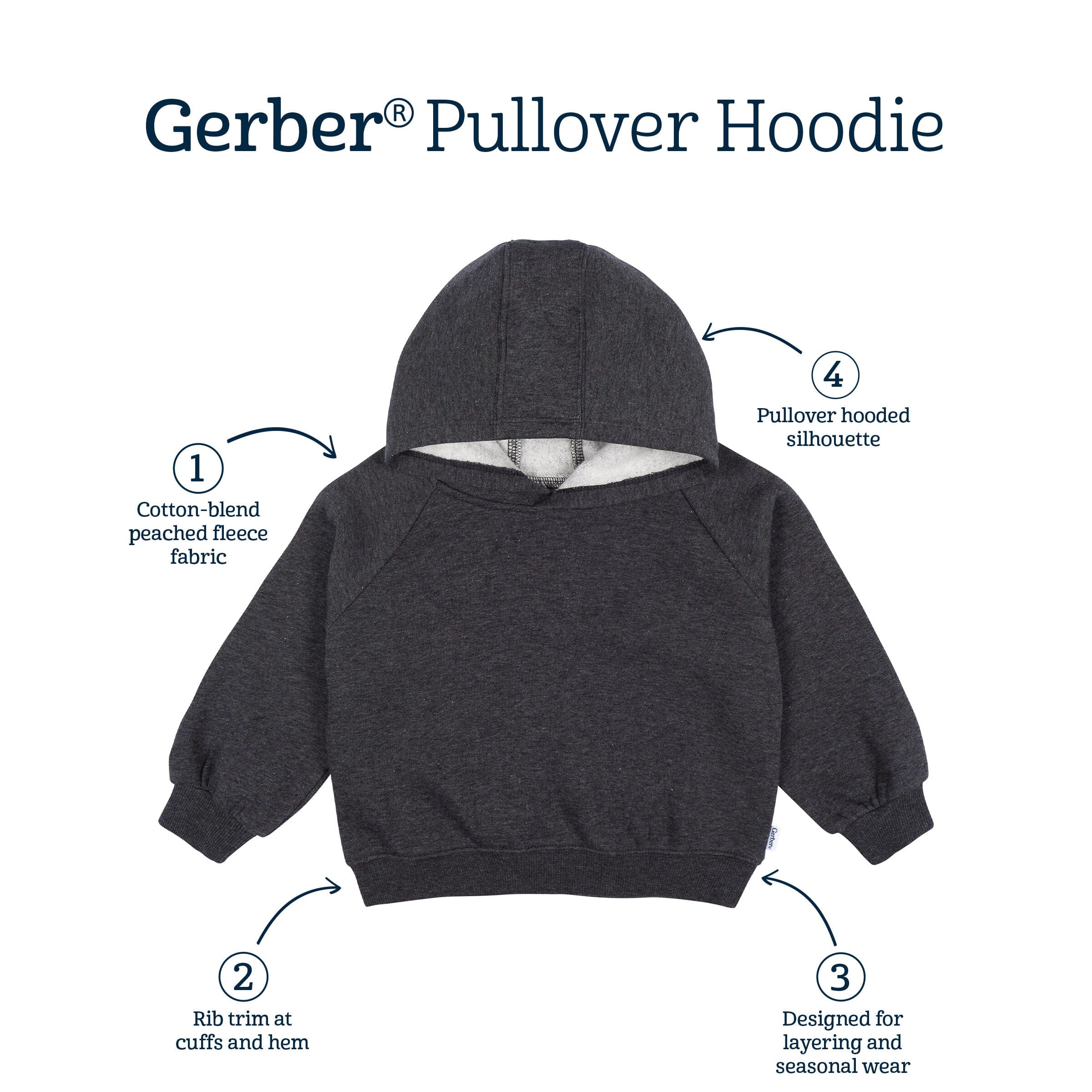Embroidered Baby & Toddler Neutral Charcoal Heather Pullover Hooded Sweatshirt - Image 6