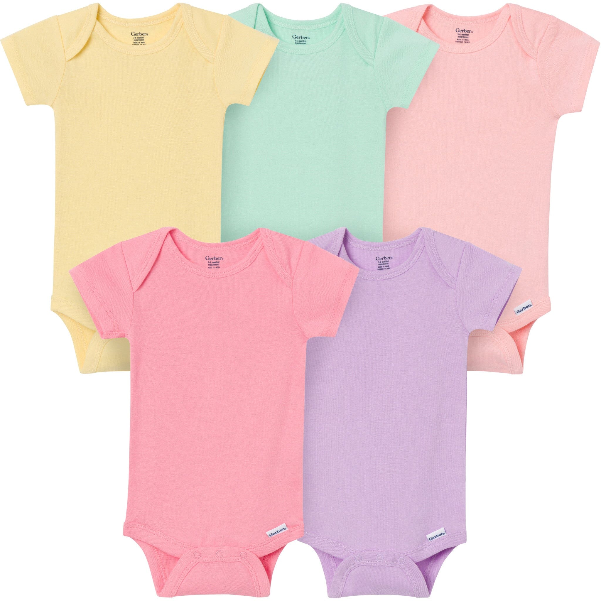 5-Pack Baby Girls Pastels Short Sleeve Bodysuits
