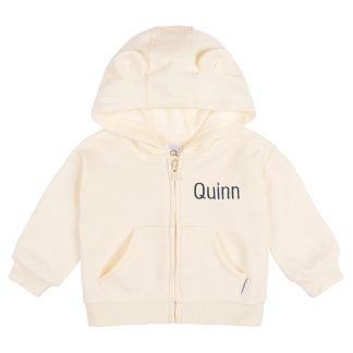 Embroidered Baby Neutral Soft Beige Zip Front Sweatshirt