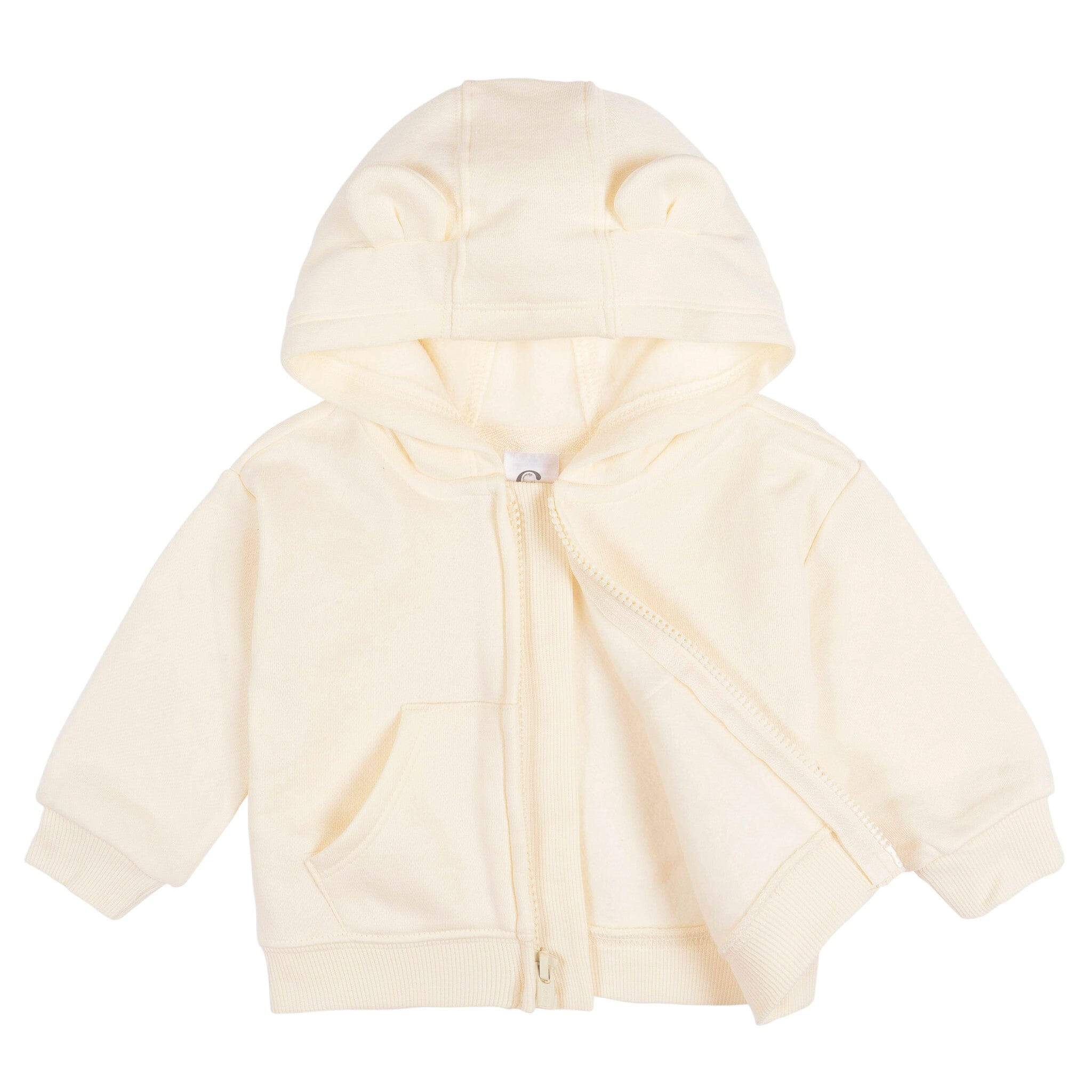 Embroidered Baby Neutral Soft Beige Zip Front Sweatshirt - Image 4