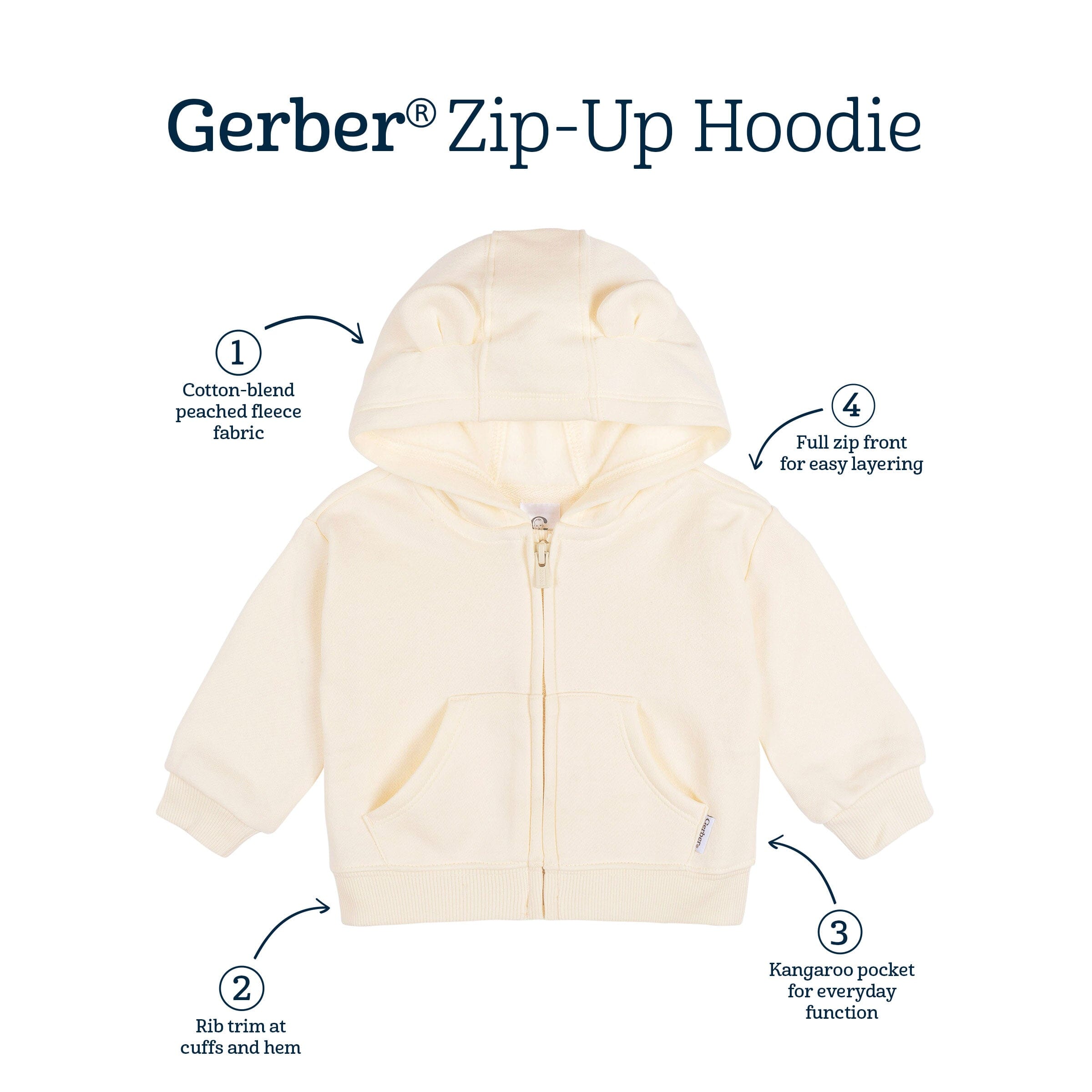 Embroidered Baby Neutral Soft Beige Zip Front Sweatshirt - Image 9