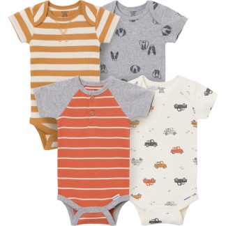 4-Pack Baby Boys Trucks & Dogs Short Sleeve Bodysuits