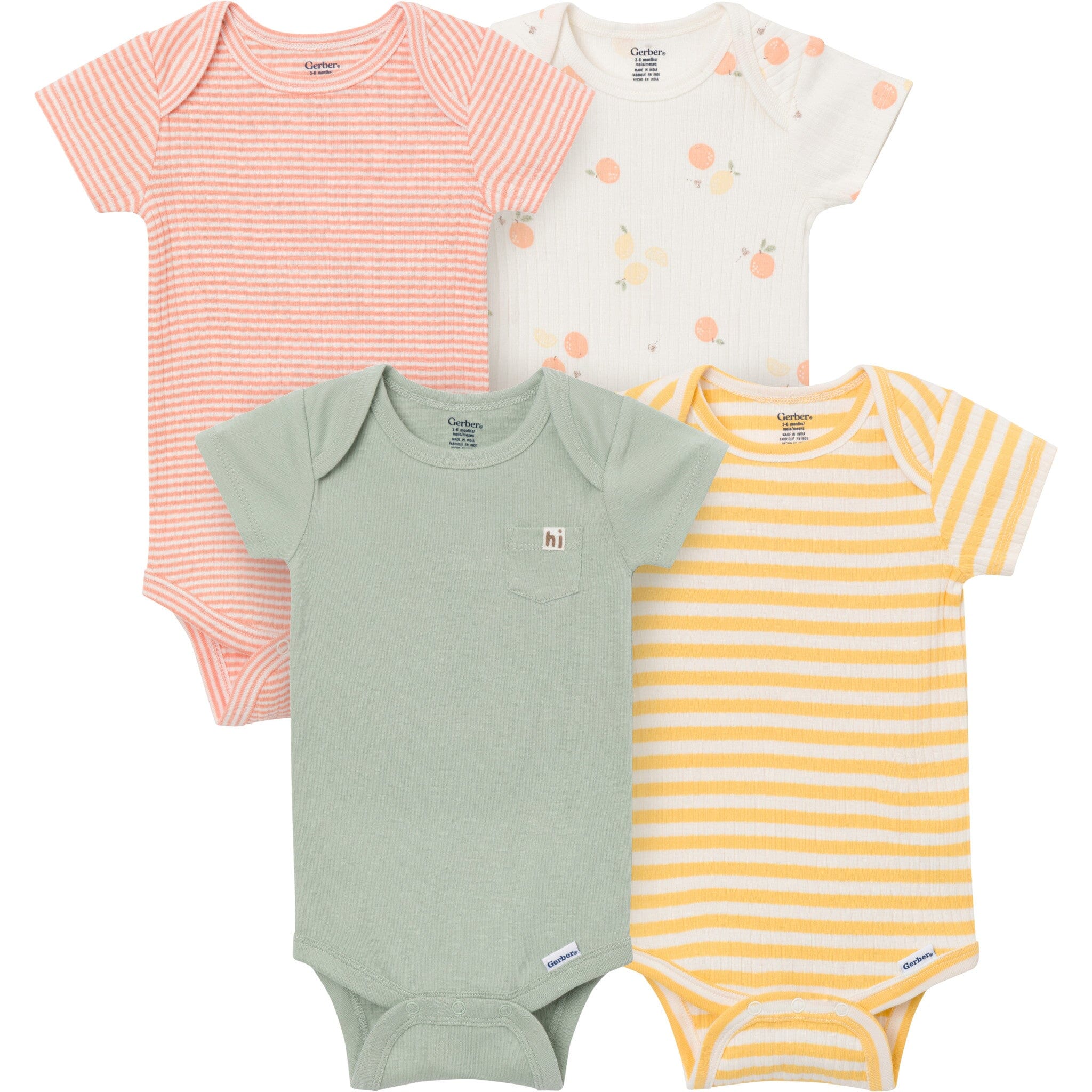 4-Pack Baby Neutral Fruit Picking Short Sleeve Bodysuits