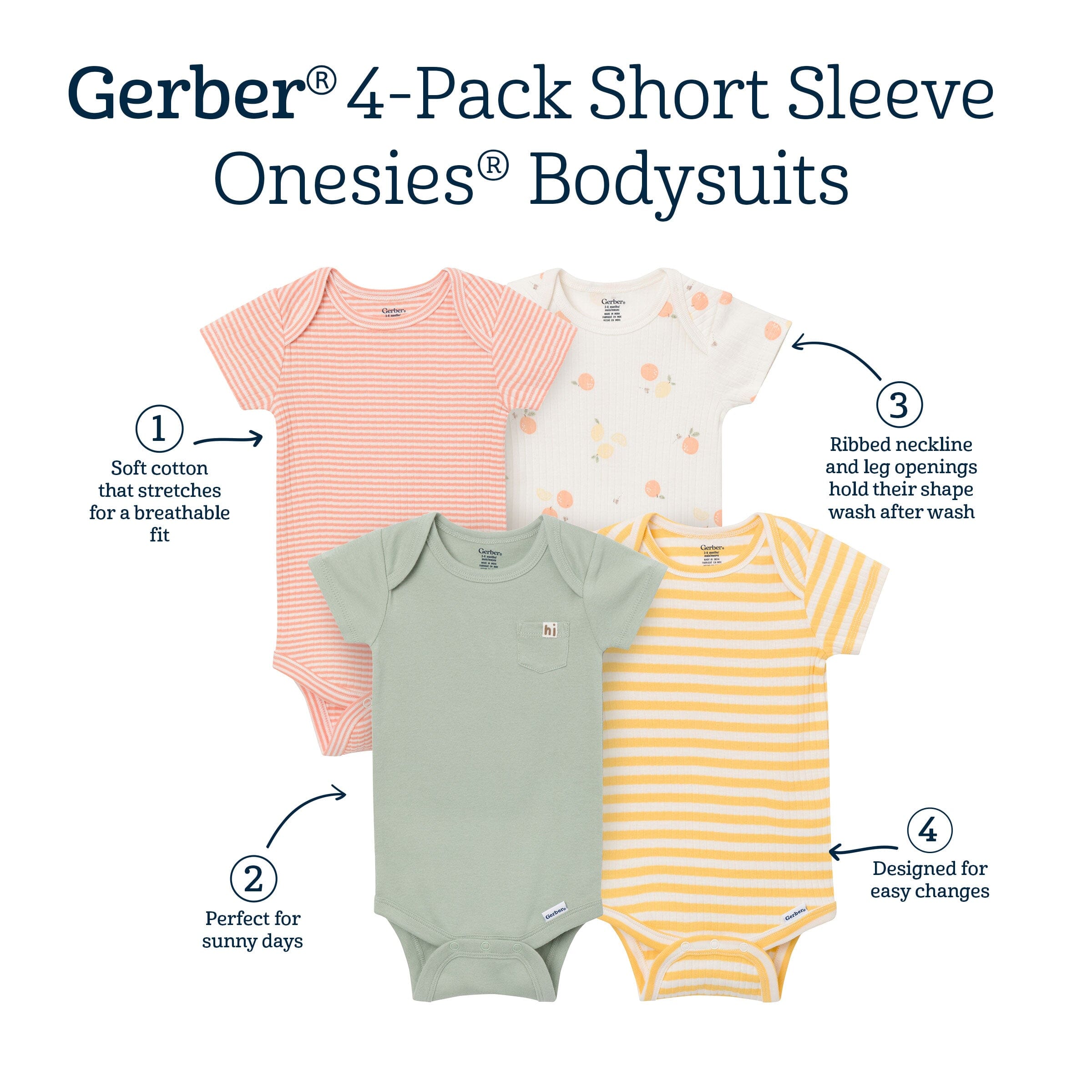 4-Pack Baby Neutral Fruit Picking Short Sleeve Bodysuits - Image 9
