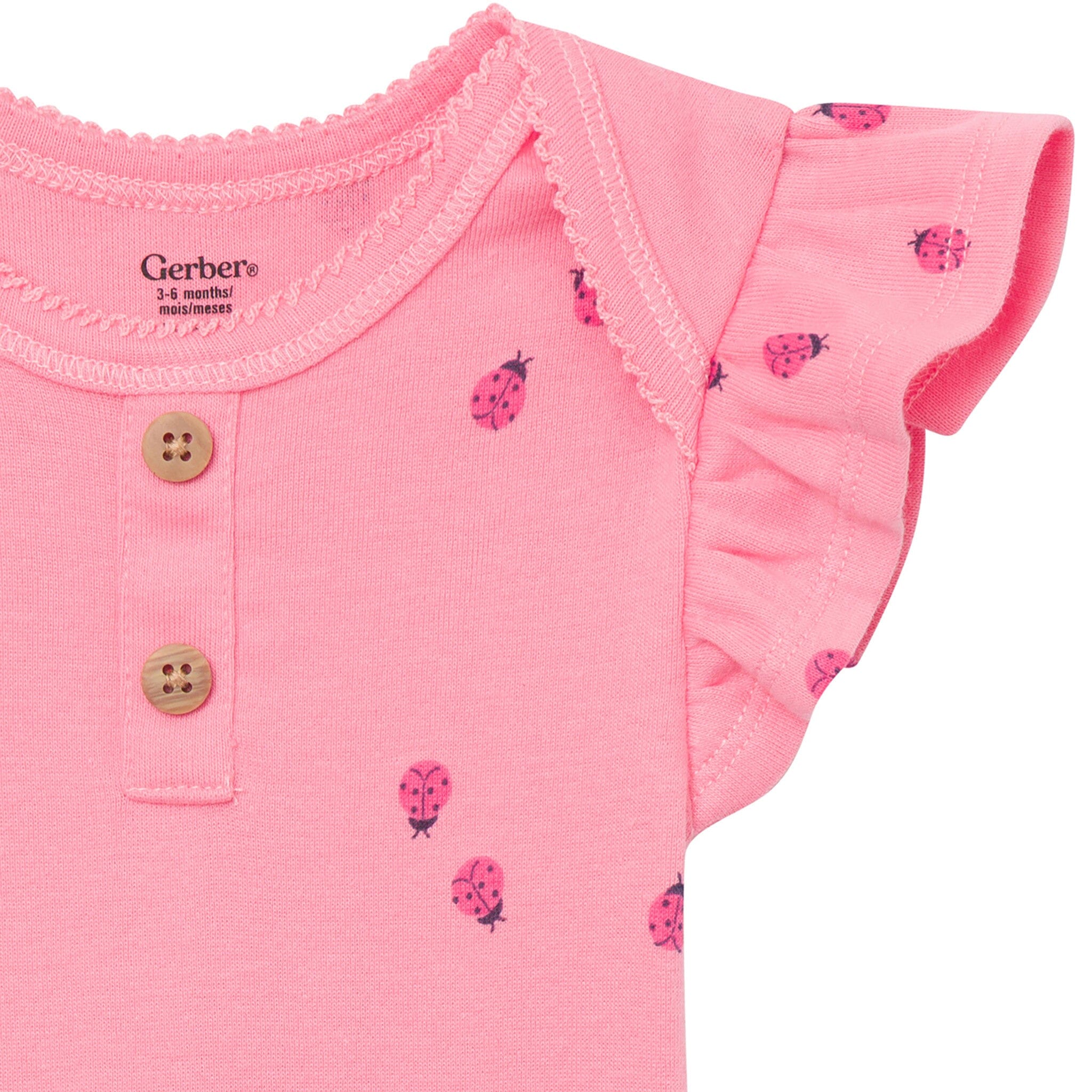 4-Pack Baby Girls Ladybug Pink Short Sleeve Bodysuits - Image 3