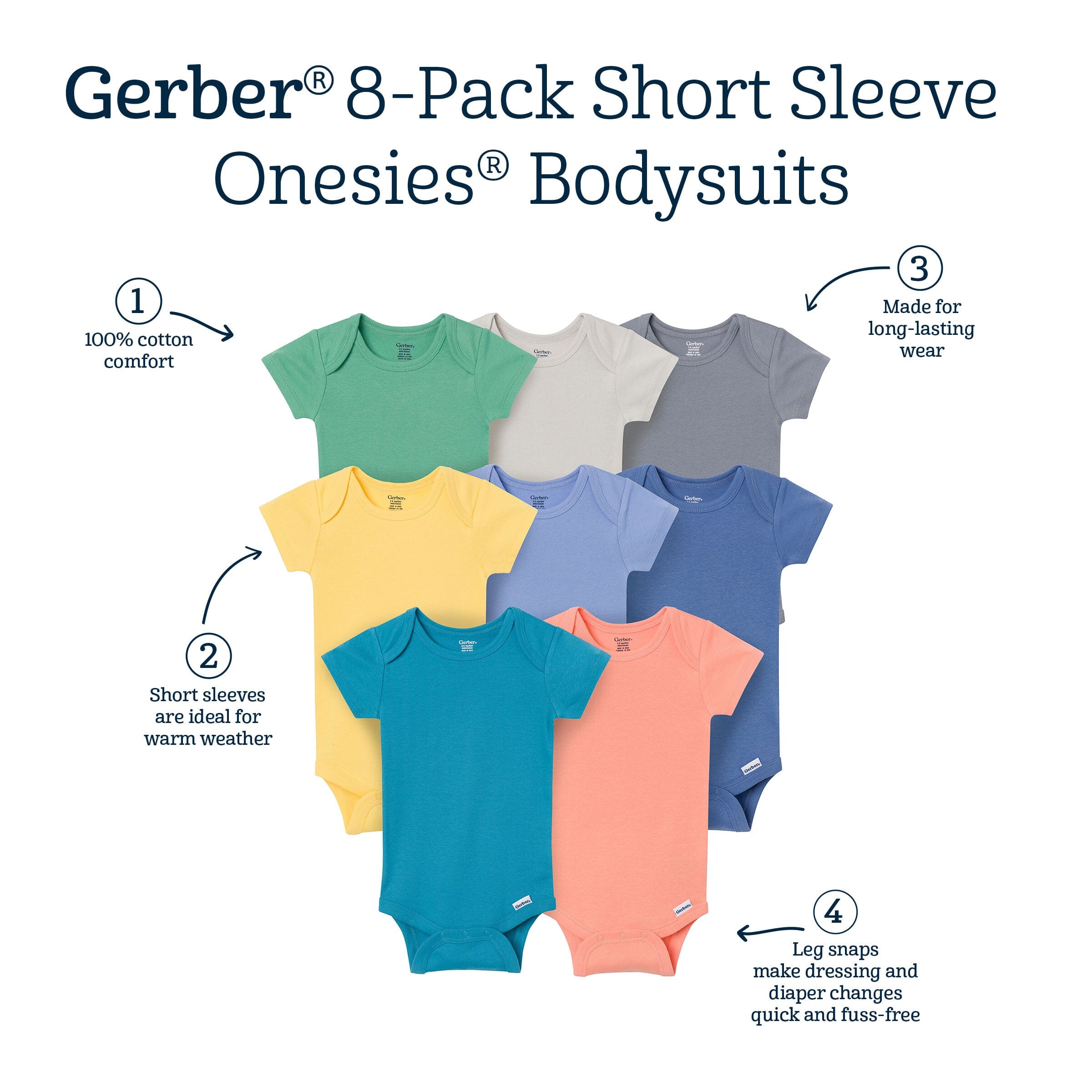 8-Pack Baby Boys Earth Rainbow Short Sleeve Bodysuits - Image 12