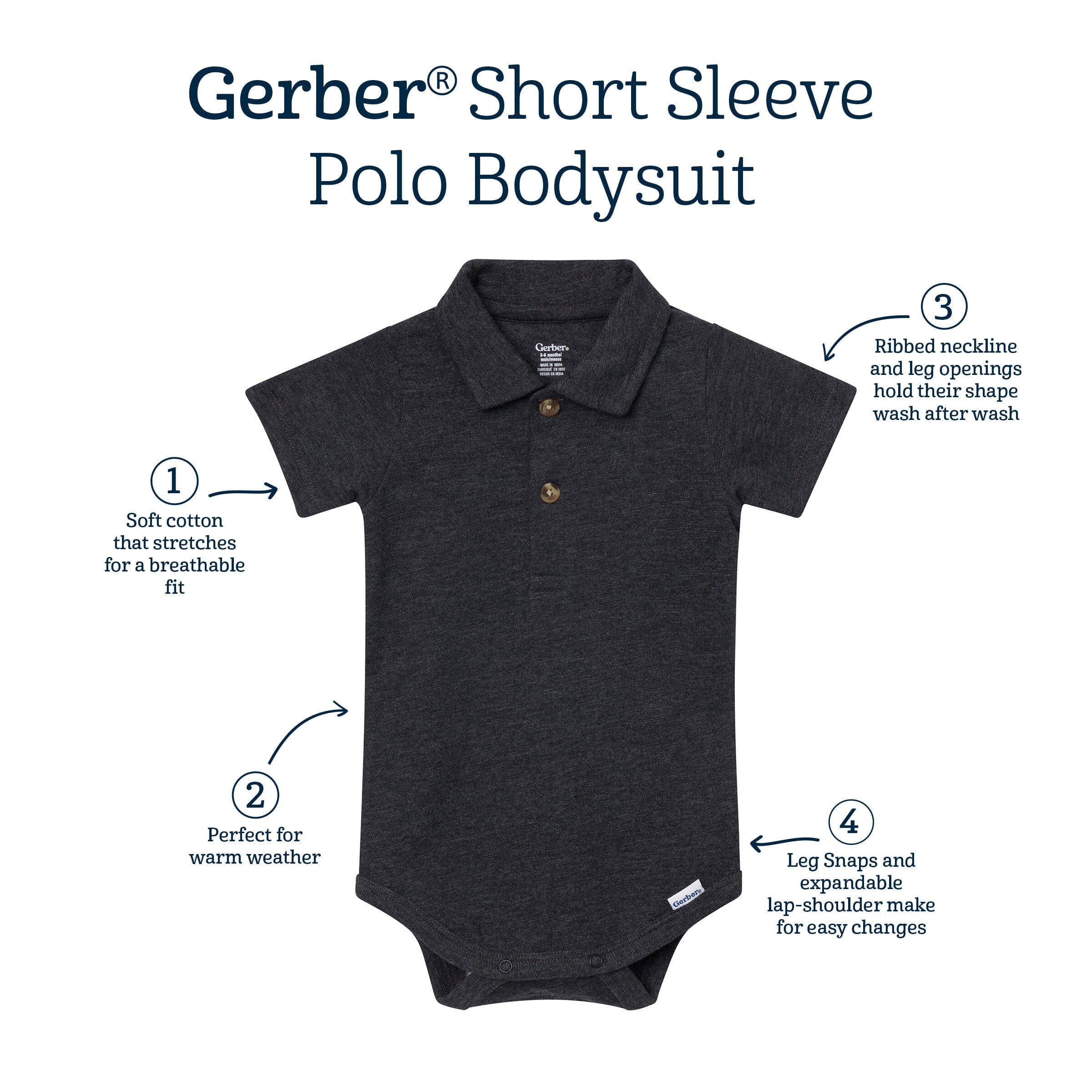 Baby Boys Black Polo Bodysuit - Image 5