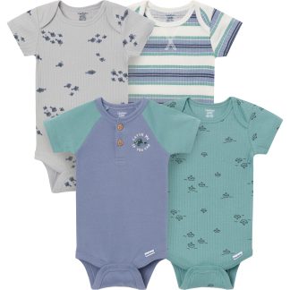 4-Pack Baby Boys Catch Me Fishing Short Sleeve Bodysuits
